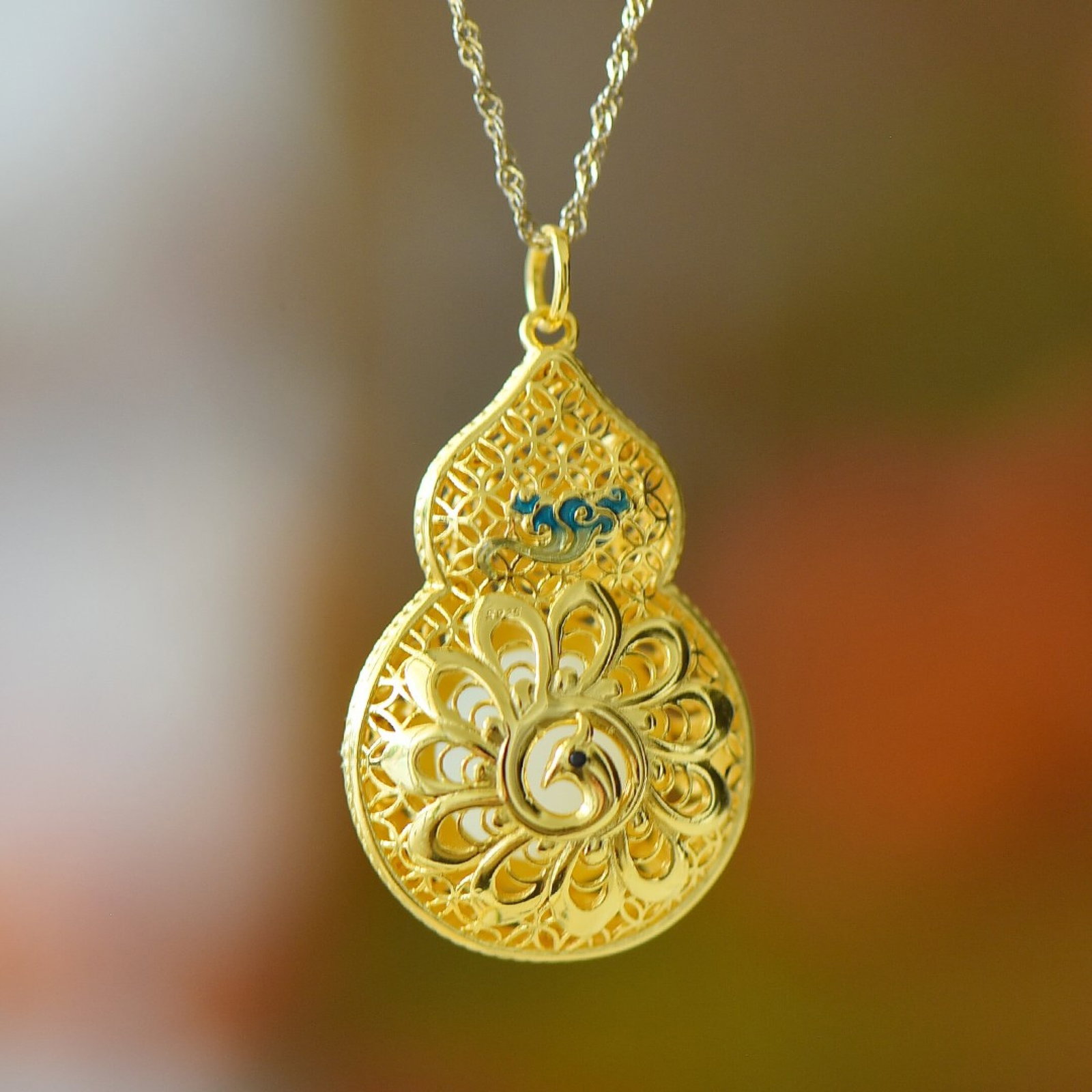 An Exquisite Sterling Silver-Gold Plated Inlaid White Jade Pendant - 5