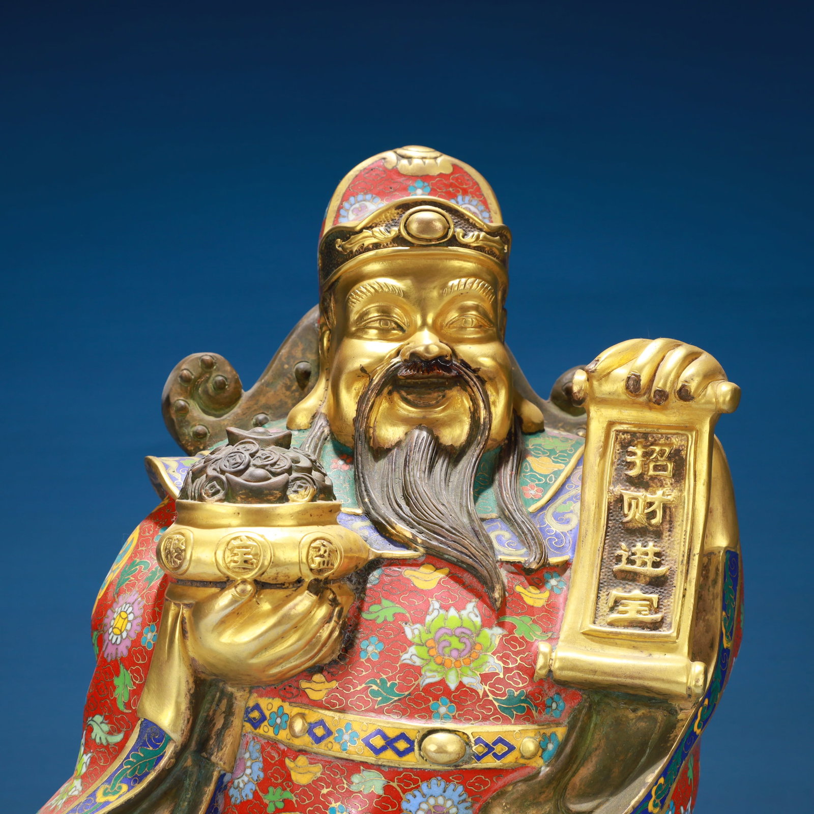An Exquisite Cloisonne Lotus Pattern Statue of Mammon - 2