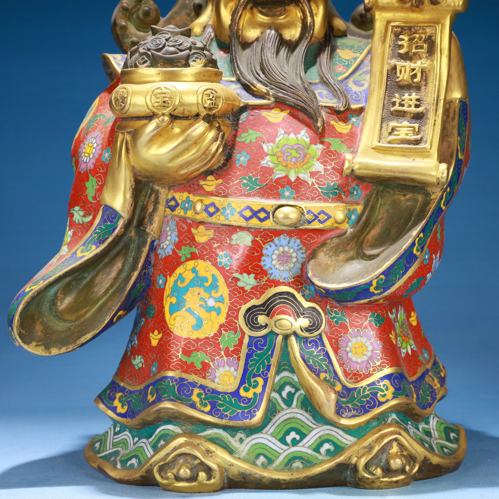 An Exquisite Cloisonne Lotus Pattern Statue of Mammon - 3
