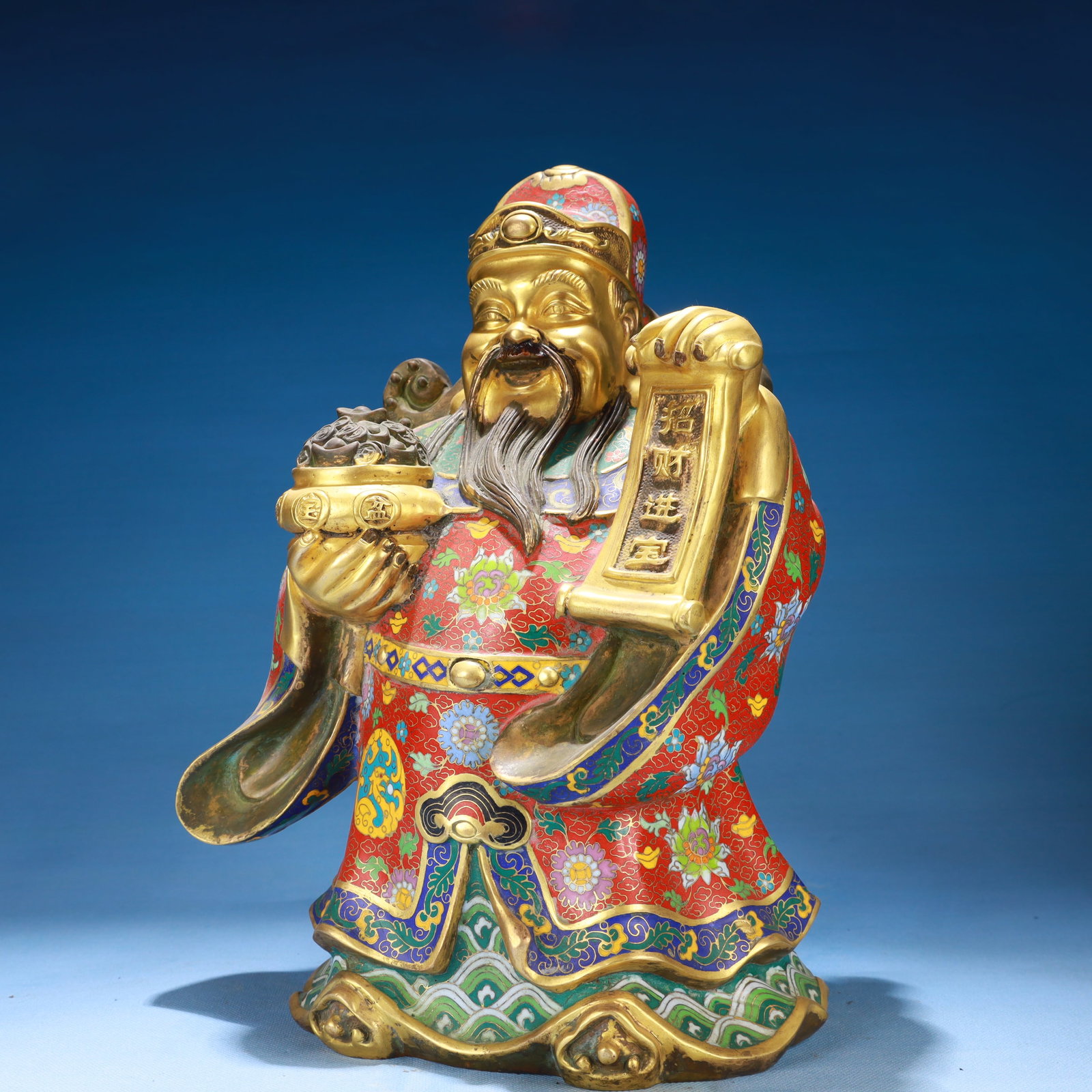 An Exquisite Cloisonne Lotus Pattern Statue of Mammon - 4