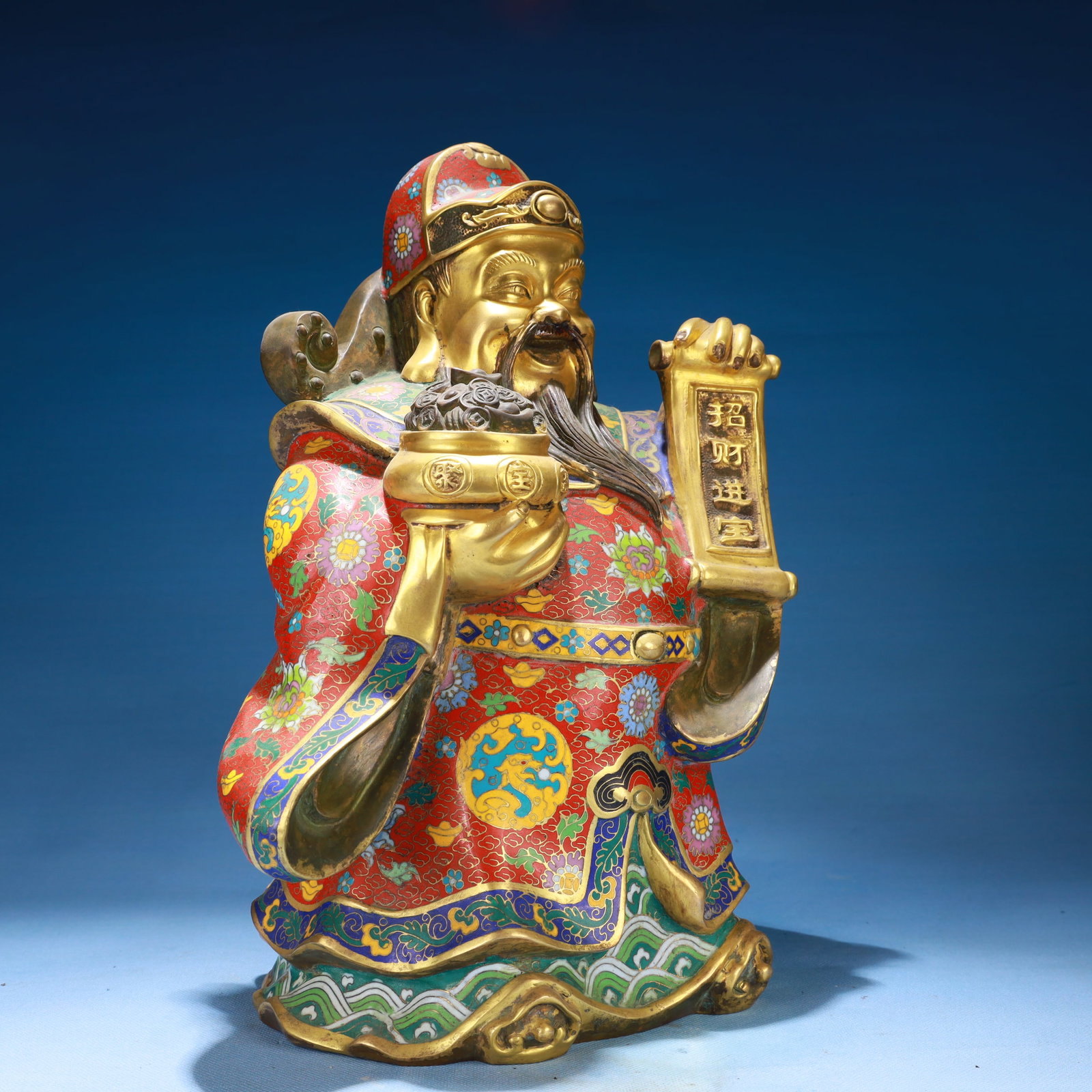 An Exquisite Cloisonne Lotus Pattern Statue of Mammon - 5