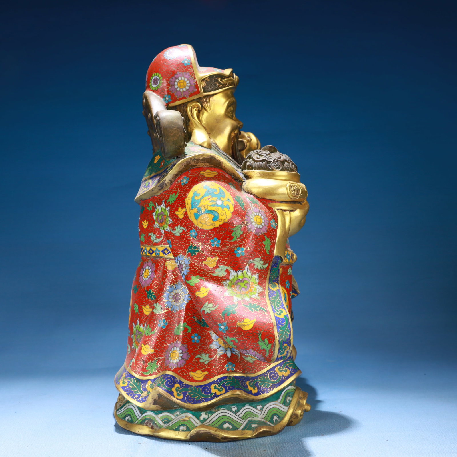An Exquisite Cloisonne Lotus Pattern Statue of Mammon - 6