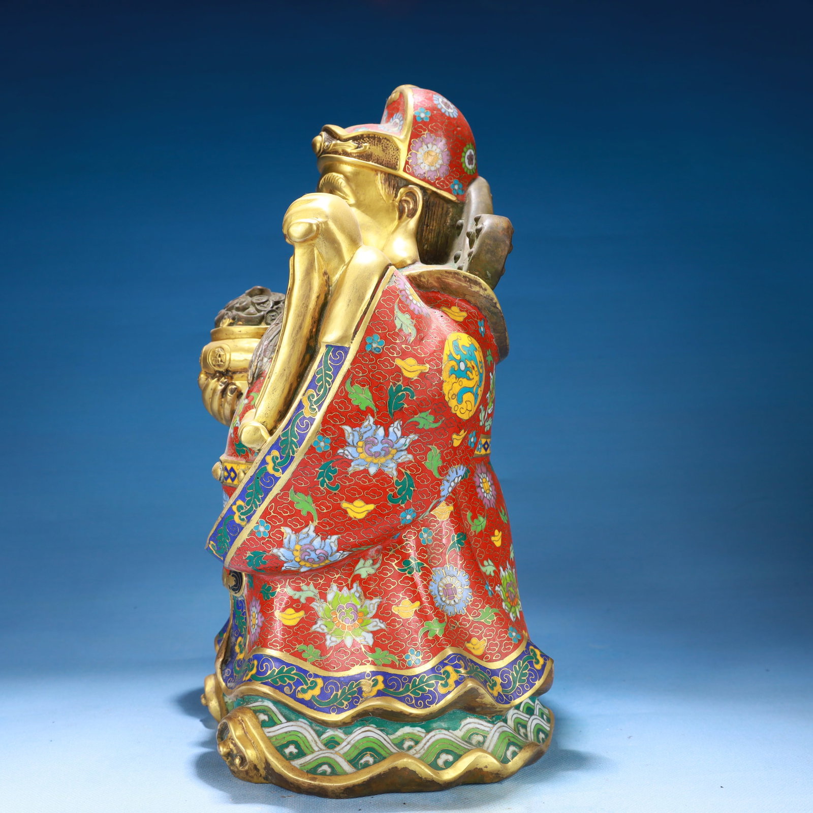 An Exquisite Cloisonne Lotus Pattern Statue of Mammon - 8