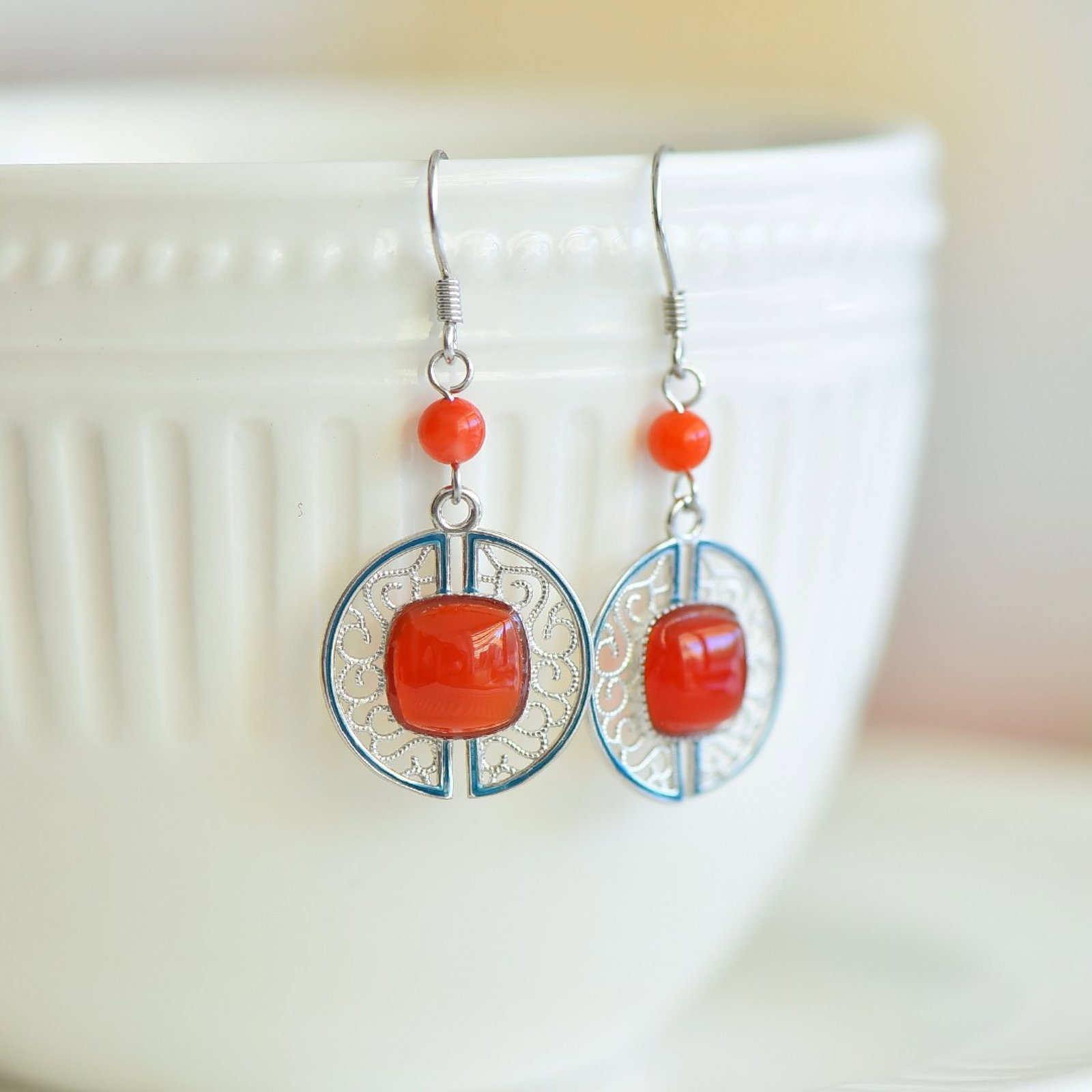 A Set of Fine Sterling Silver Inlaid Agate Jewelrys - 3