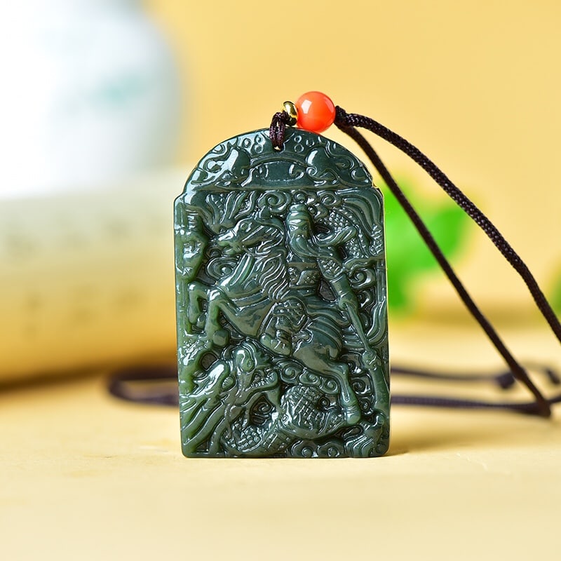An Exquisite Sapphire Riding Horse Guangong Pattern Pendant - 2