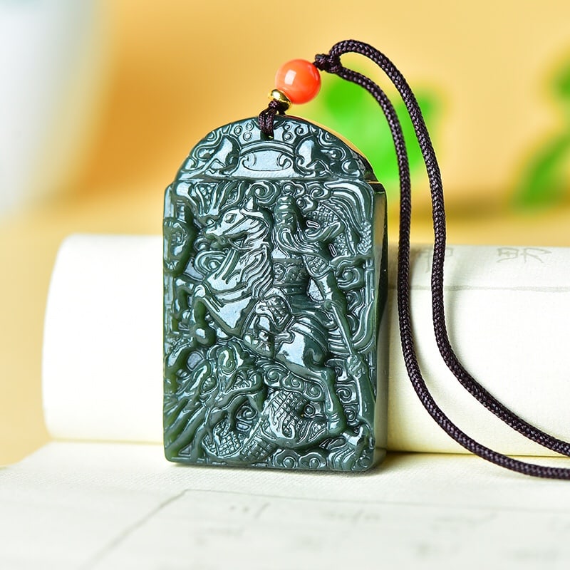 An Exquisite Sapphire Riding Horse Guangong Pattern Pendant - 3