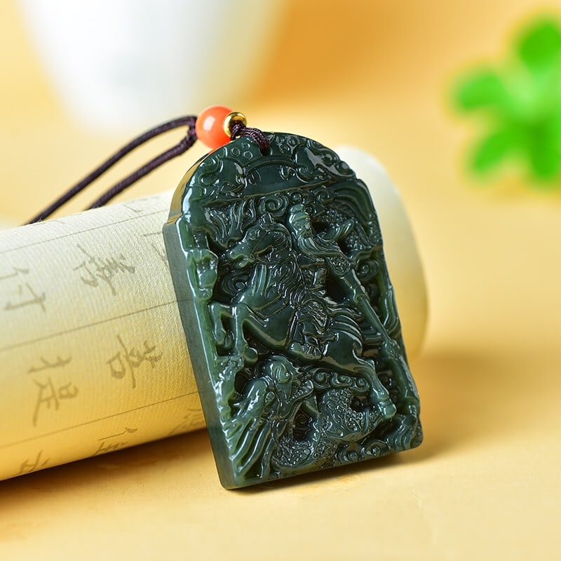 An Exquisite Sapphire Riding Horse Guangong Pattern Pendant - 4