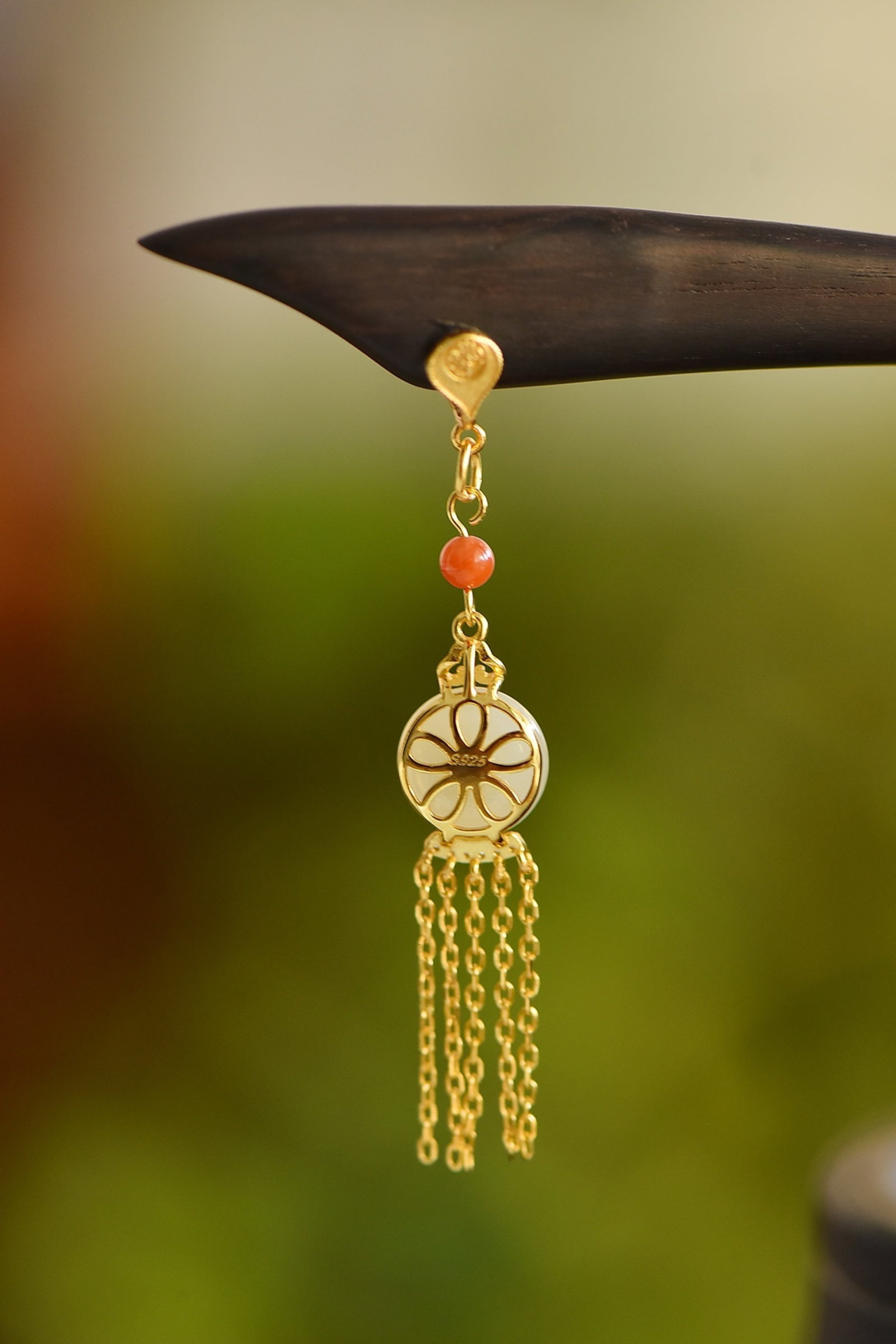 An Exquisite Sterling Silver-Gold Plated Inlaid White Jade Ebony Hairpin,Inlaid Diamond - 5