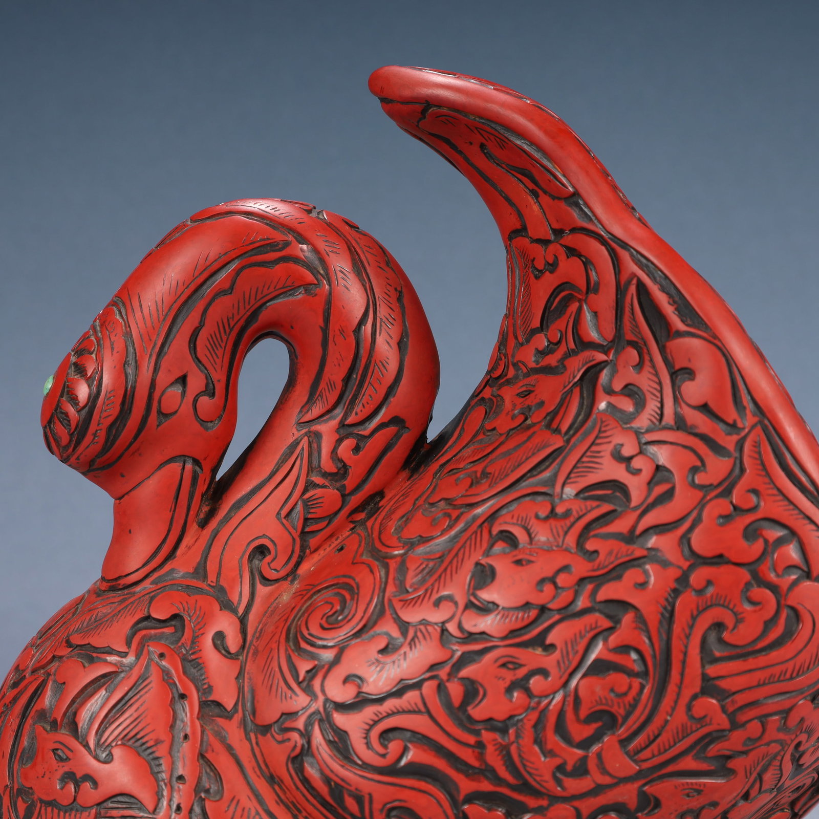 An Exquisite Carved Red Lacquer Goose Ornament - 2