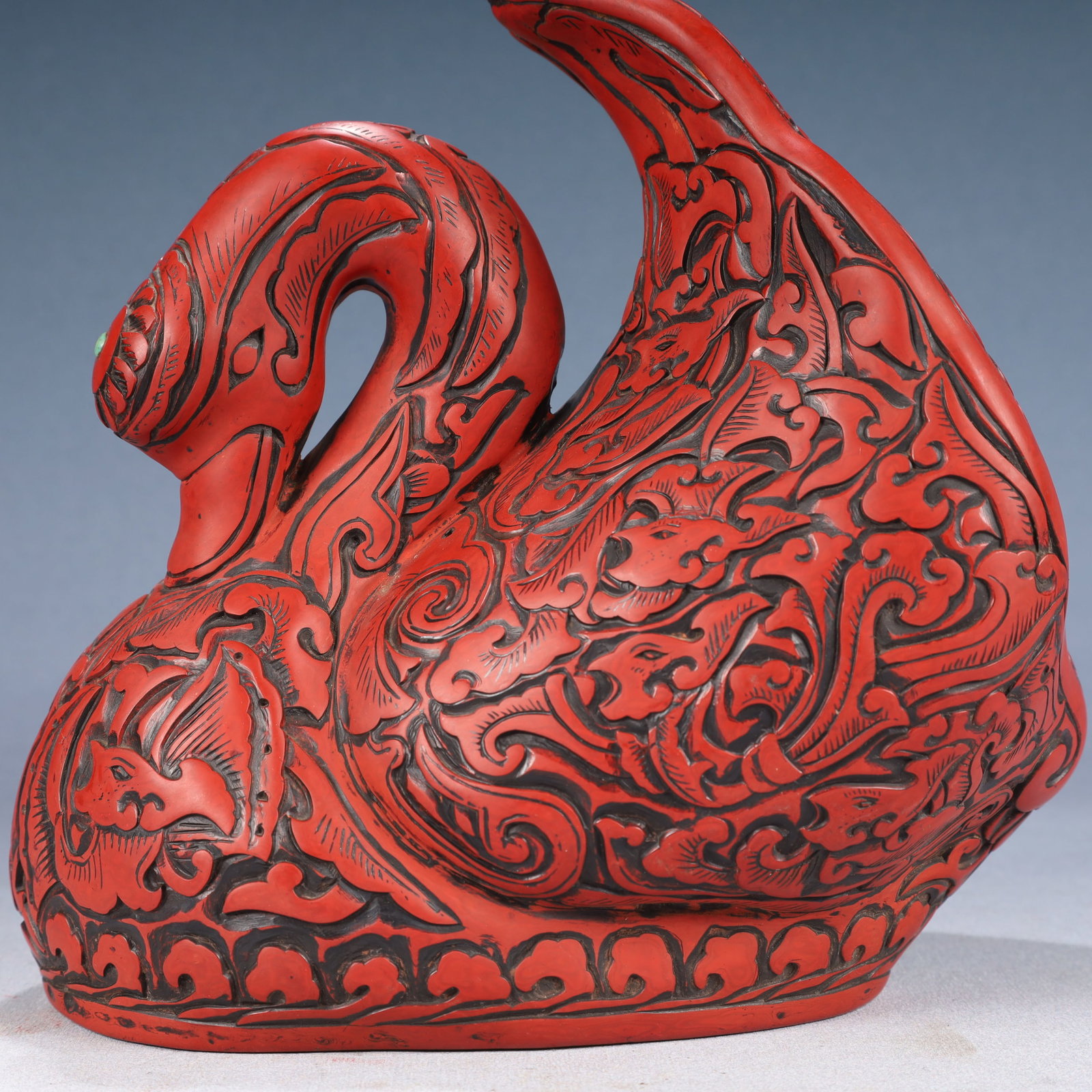 An Exquisite Carved Red Lacquer Goose Ornament - 3