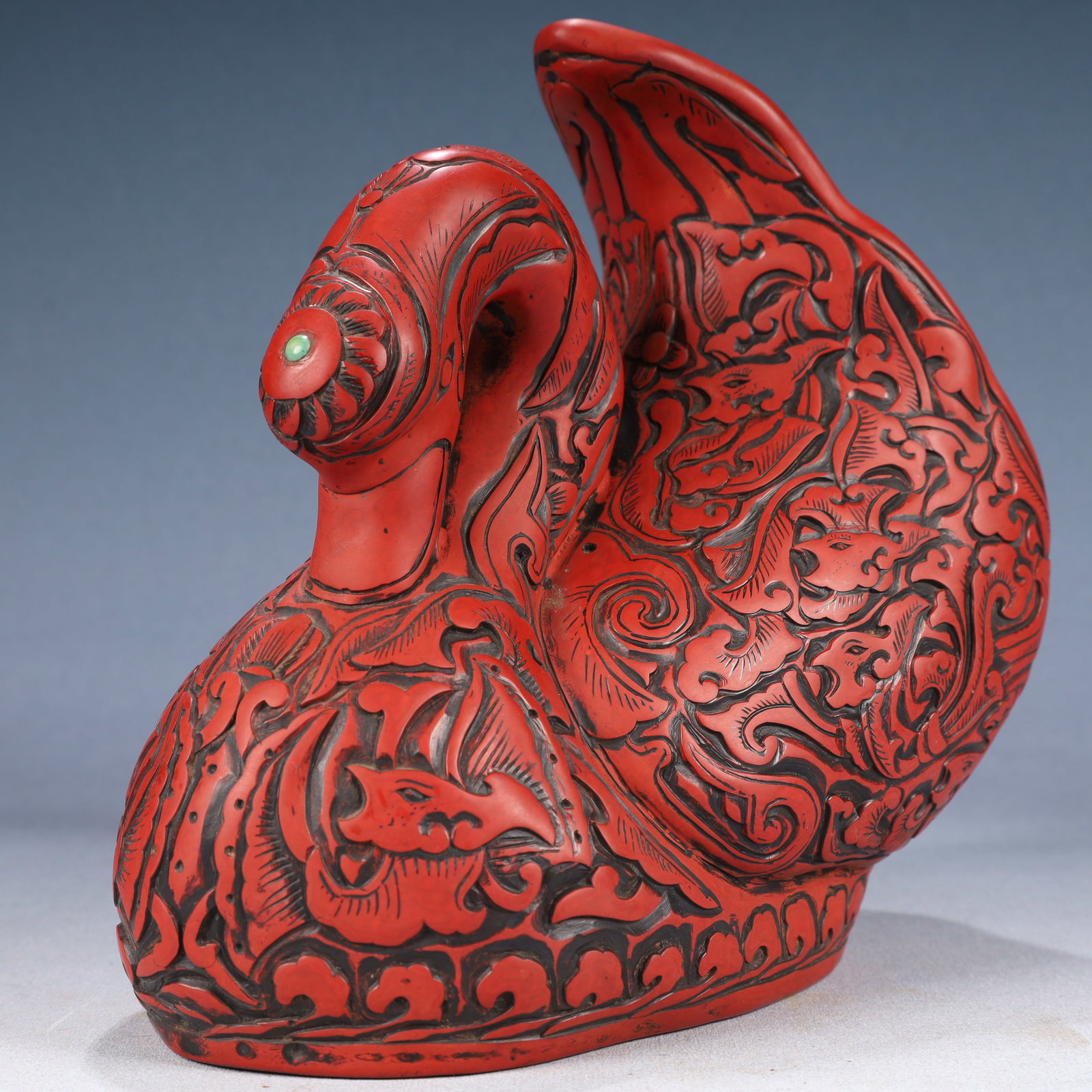 An Exquisite Carved Red Lacquer Goose Ornament - 4