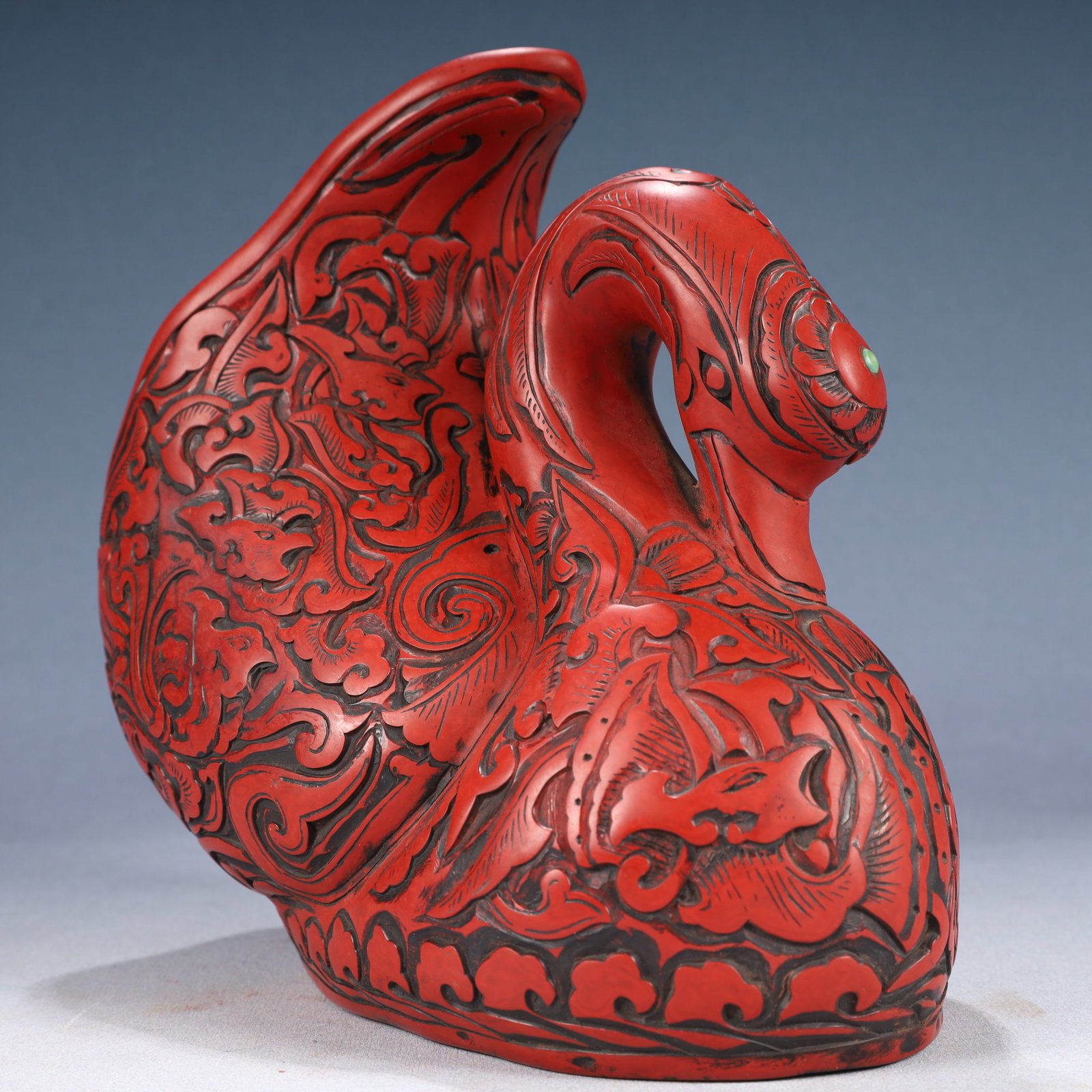 An Exquisite Carved Red Lacquer Goose Ornament - 6