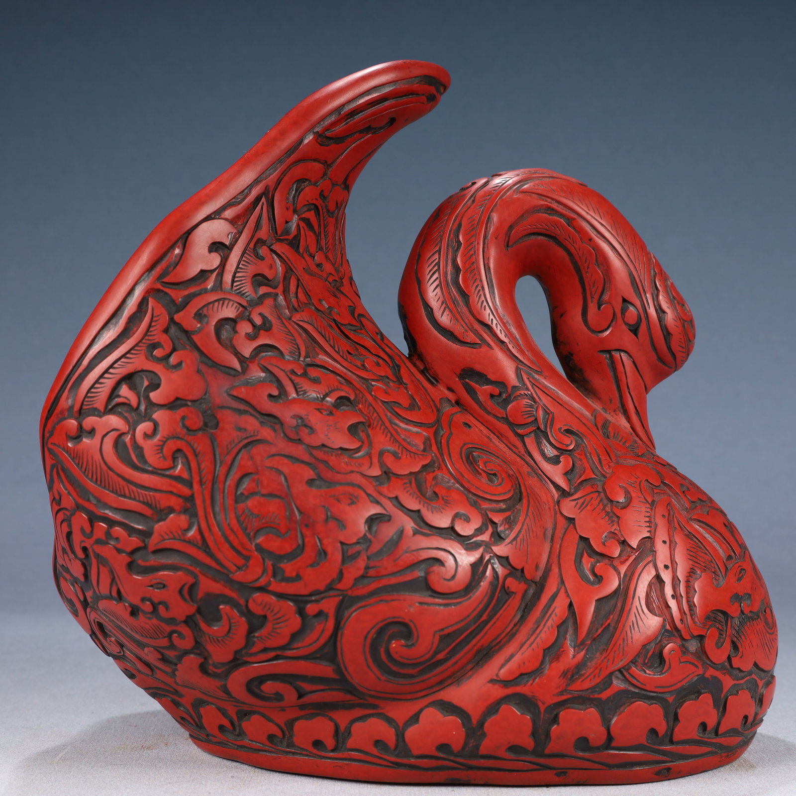 An Exquisite Carved Red Lacquer Goose Ornament - 7