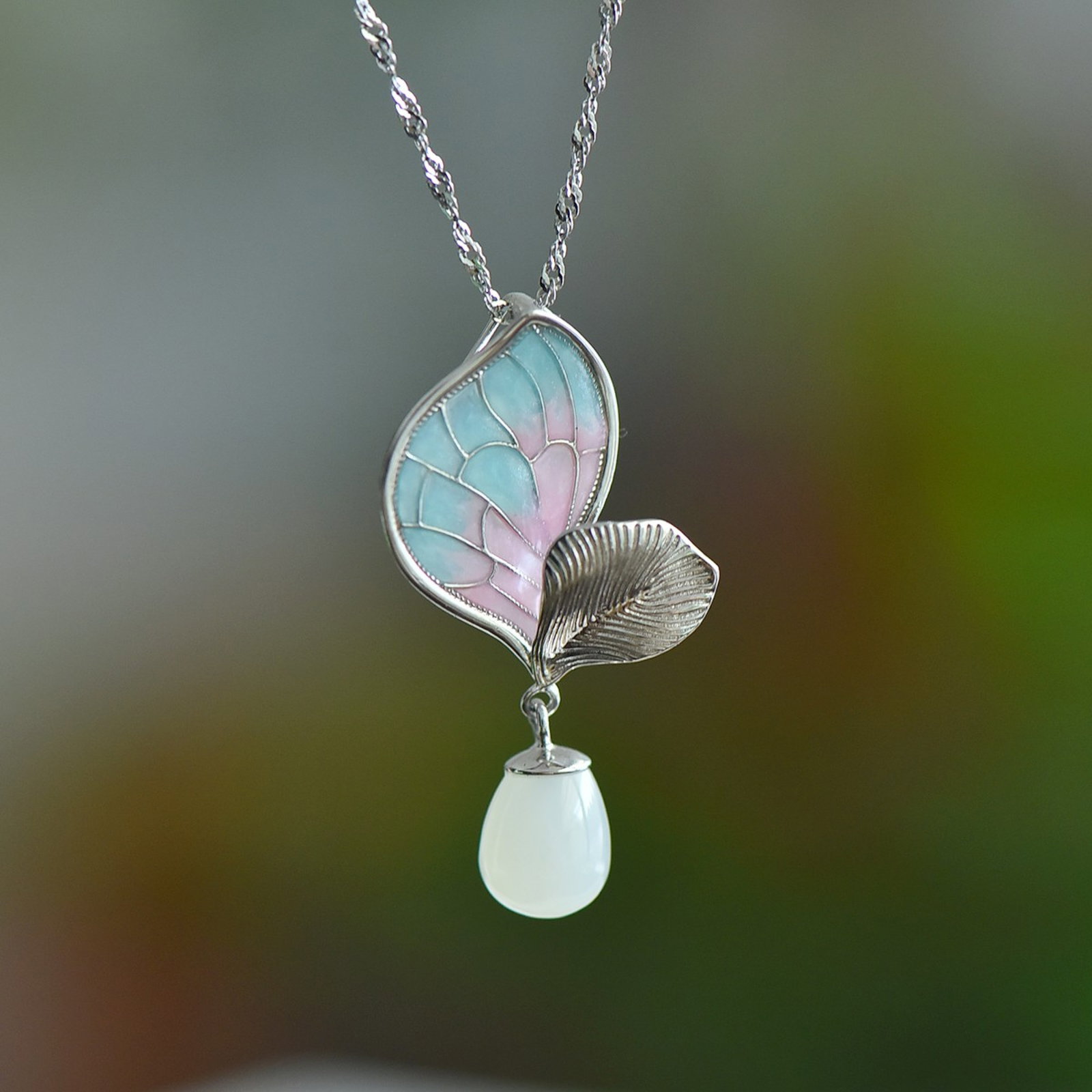 An Exquisite Sterling Silver Inlaid White Jade Pendant - 2