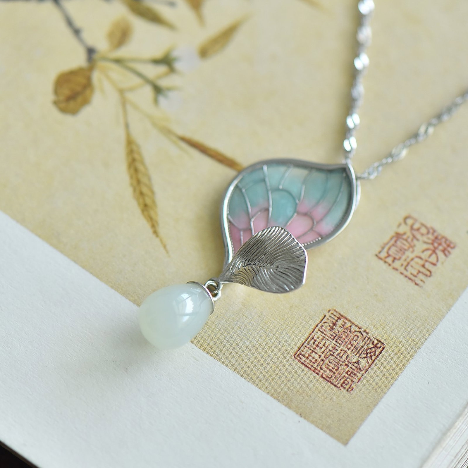 An Exquisite Sterling Silver Inlaid White Jade Pendant - 4