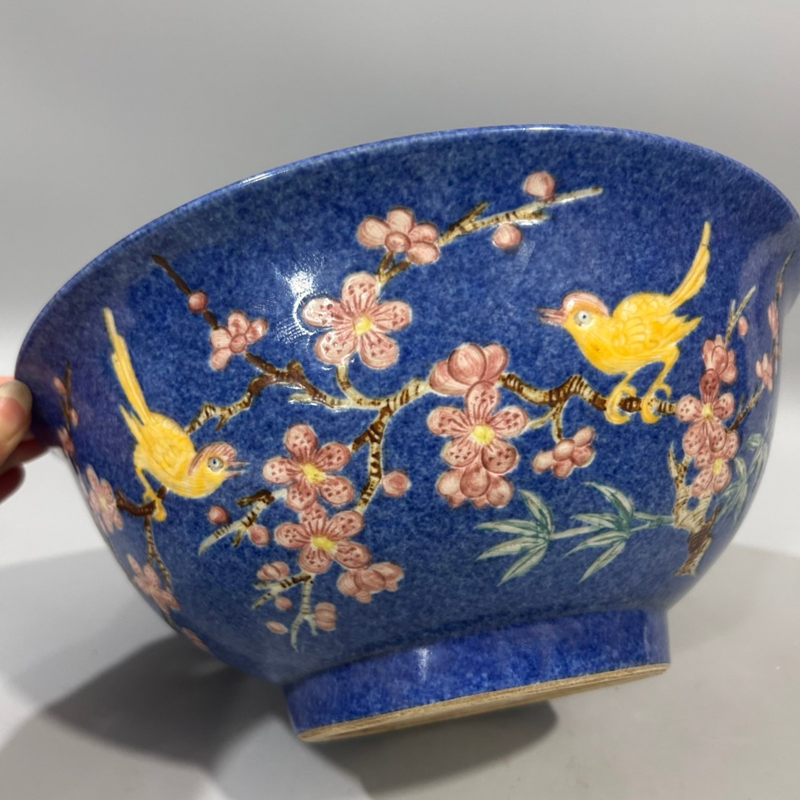 An Exquisite Ji Blue Glazed Famille-Rose Flower and Bird Pattern Bowl - 2