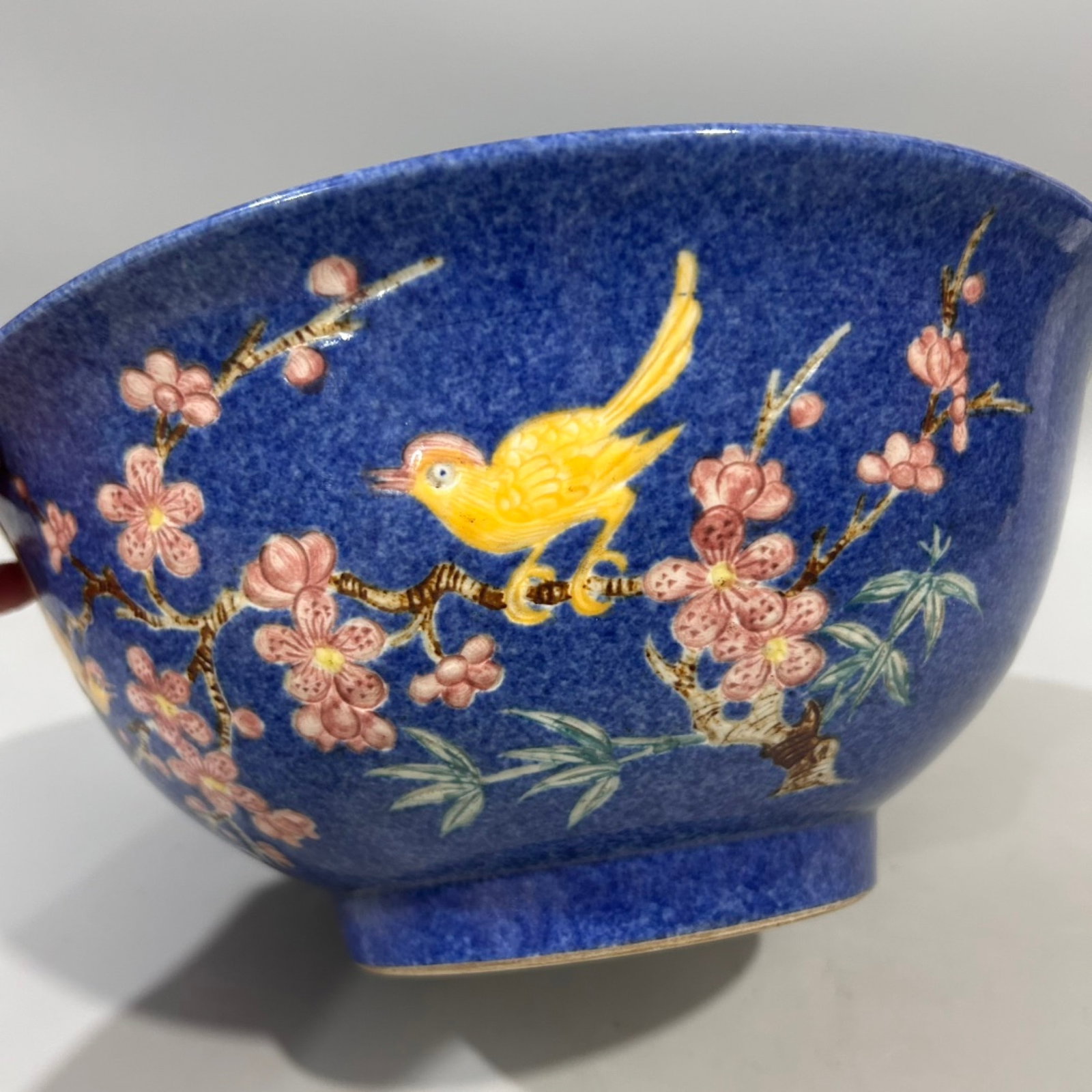 An Exquisite Ji Blue Glazed Famille-Rose Flower and Bird Pattern Bowl - 3