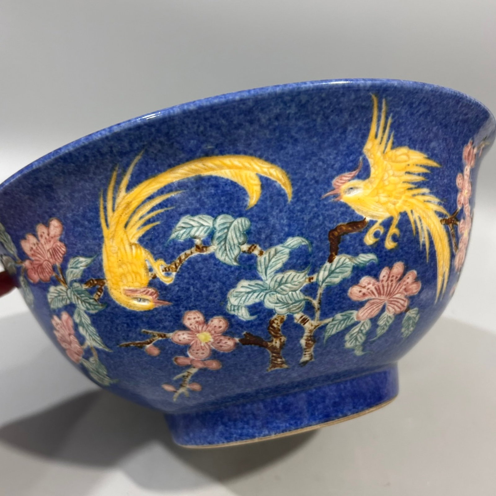 An Exquisite Ji Blue Glazed Famille-Rose Flower and Bird Pattern Bowl - 5