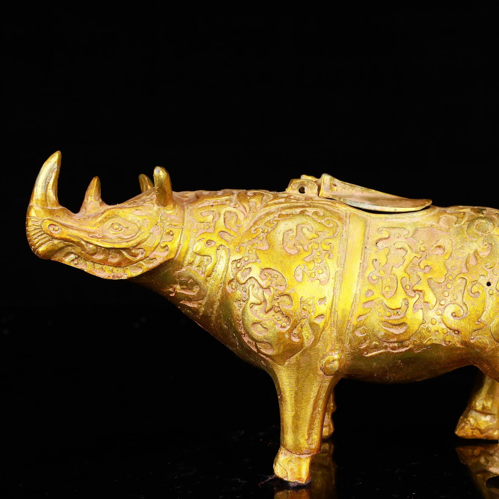 A Rare Gilt Bronze Rhinoceros Zun - 2