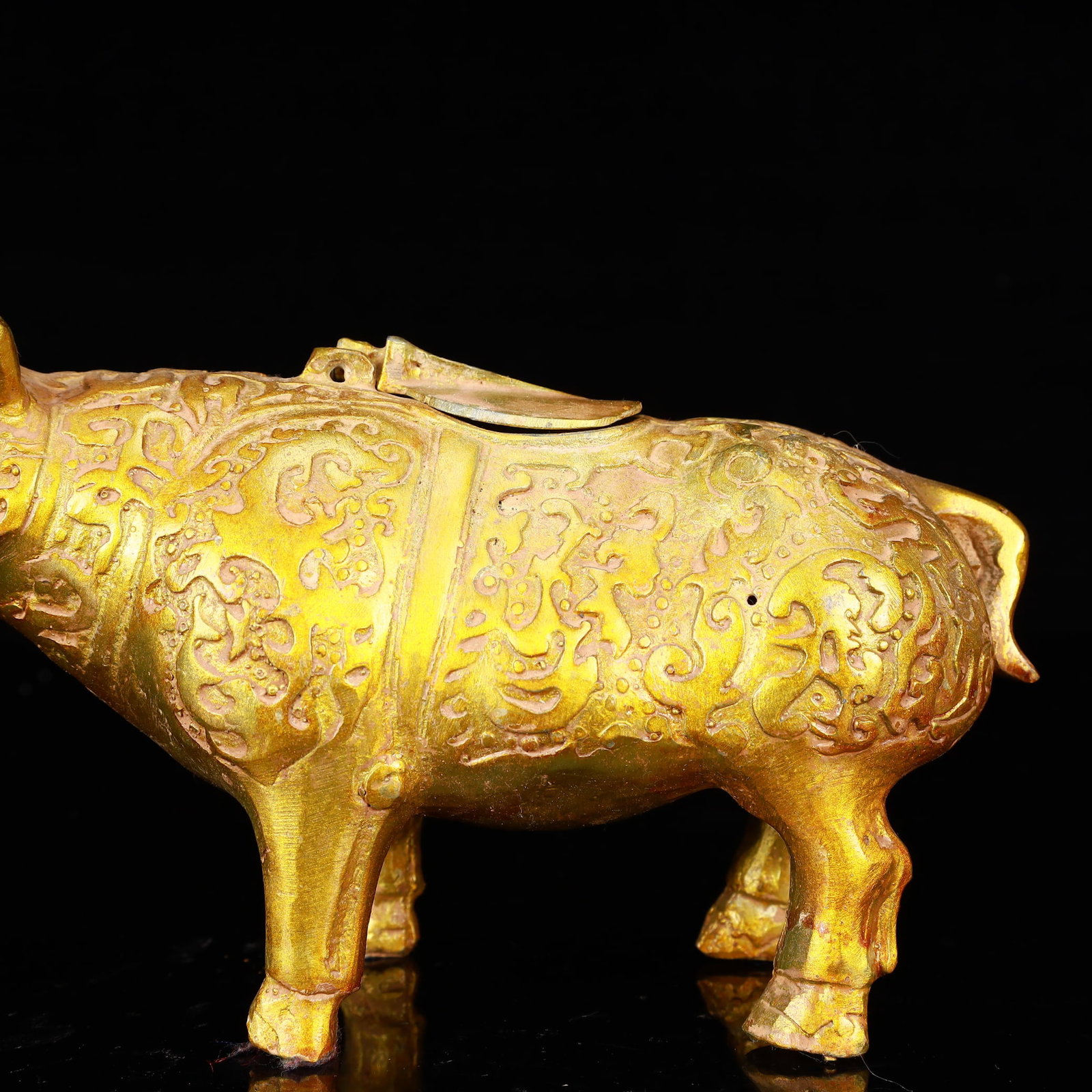 A Rare Gilt Bronze Rhinoceros Zun - 3
