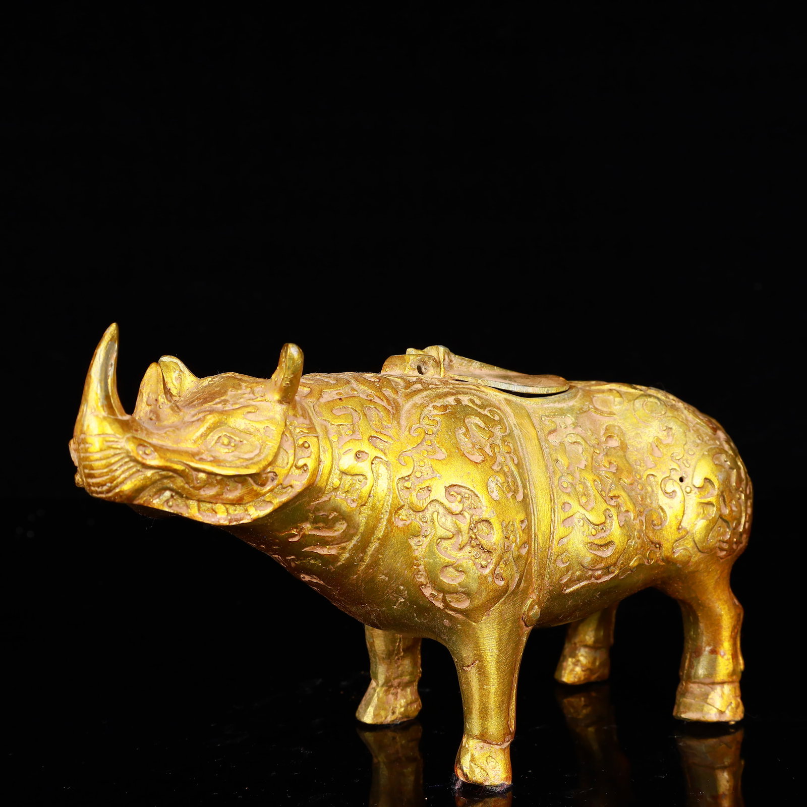 A Rare Gilt Bronze Rhinoceros Zun - 4