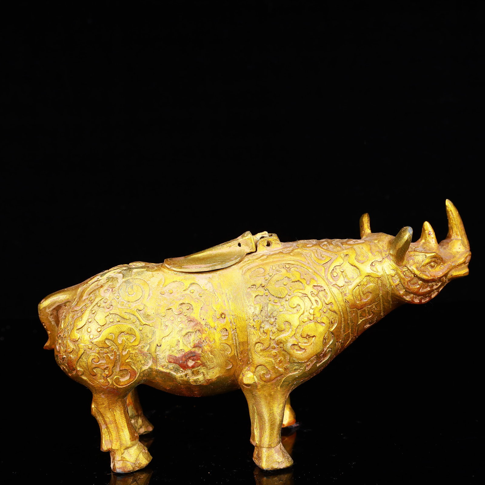 A Rare Gilt Bronze Rhinoceros Zun - 6