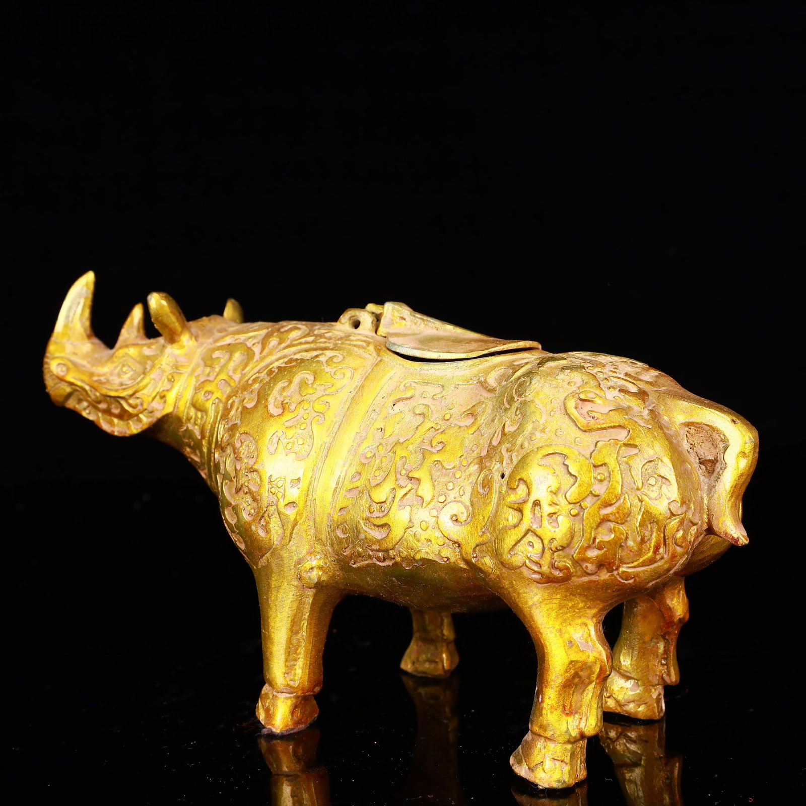 A Rare Gilt Bronze Rhinoceros Zun - 8