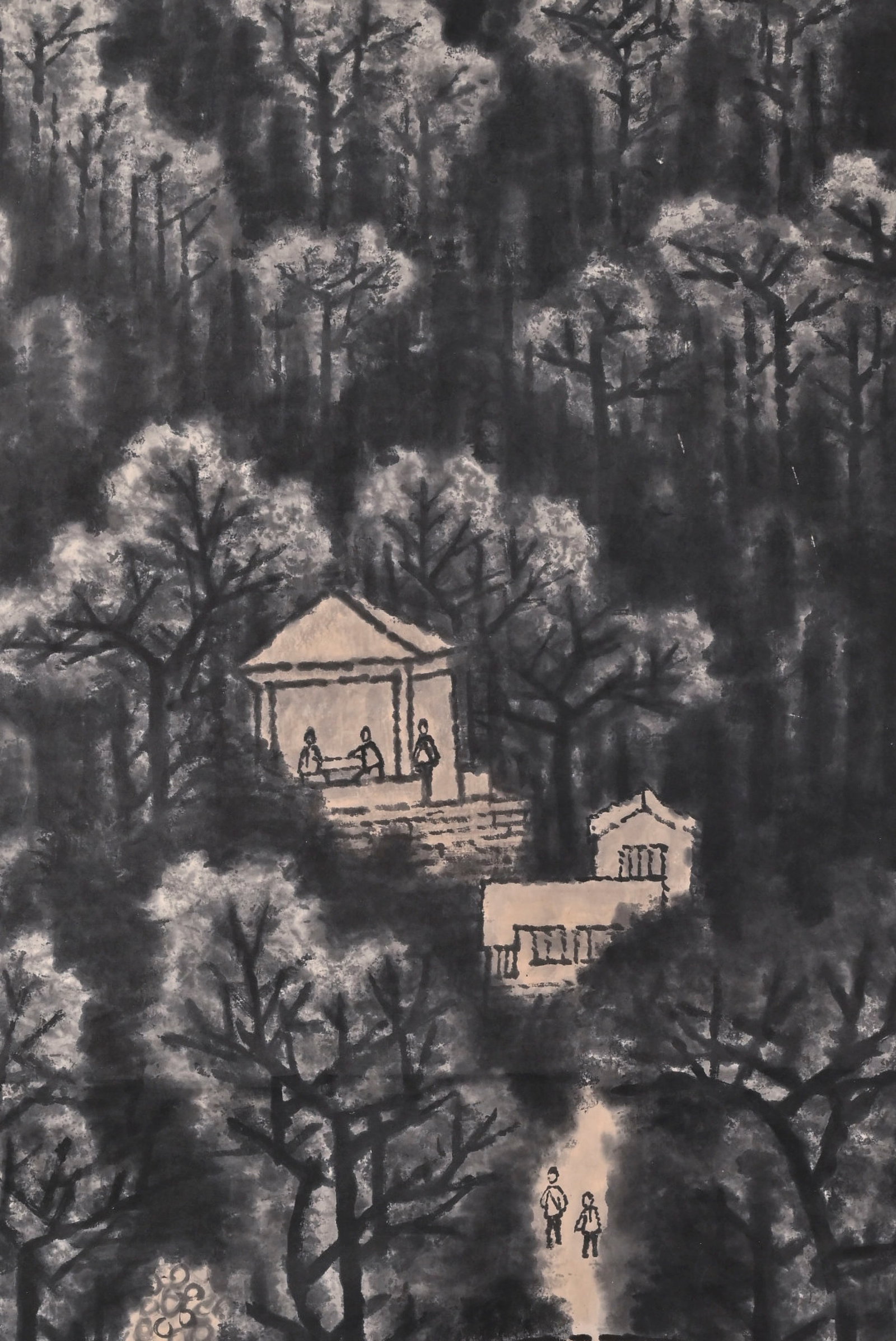 A Chinese Vertical Scroll Ink Painting of Landscape and Figure on Paper,Li Keran - 6