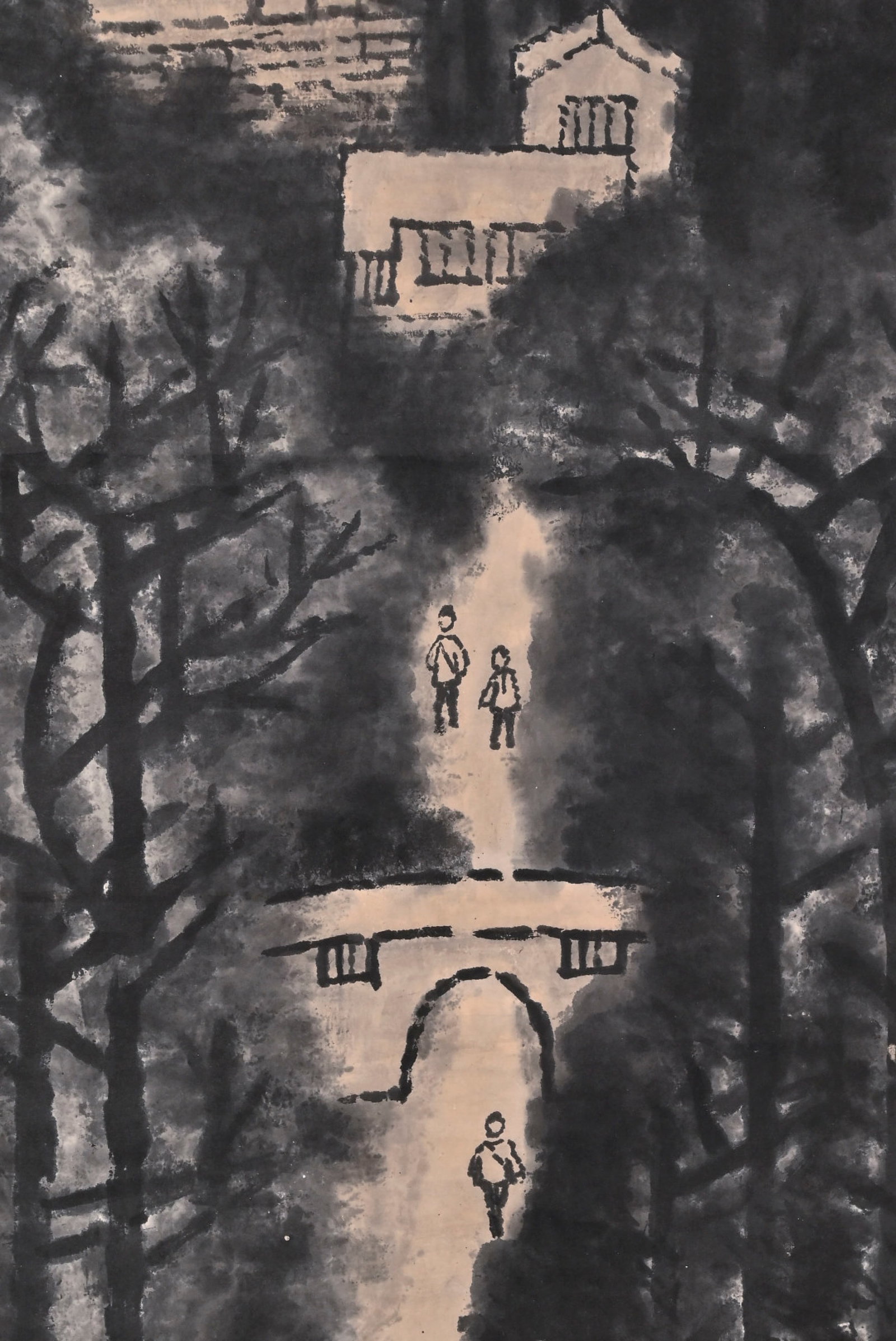 A Chinese Vertical Scroll Ink Painting of Landscape and Figure on Paper,Li Keran - 8