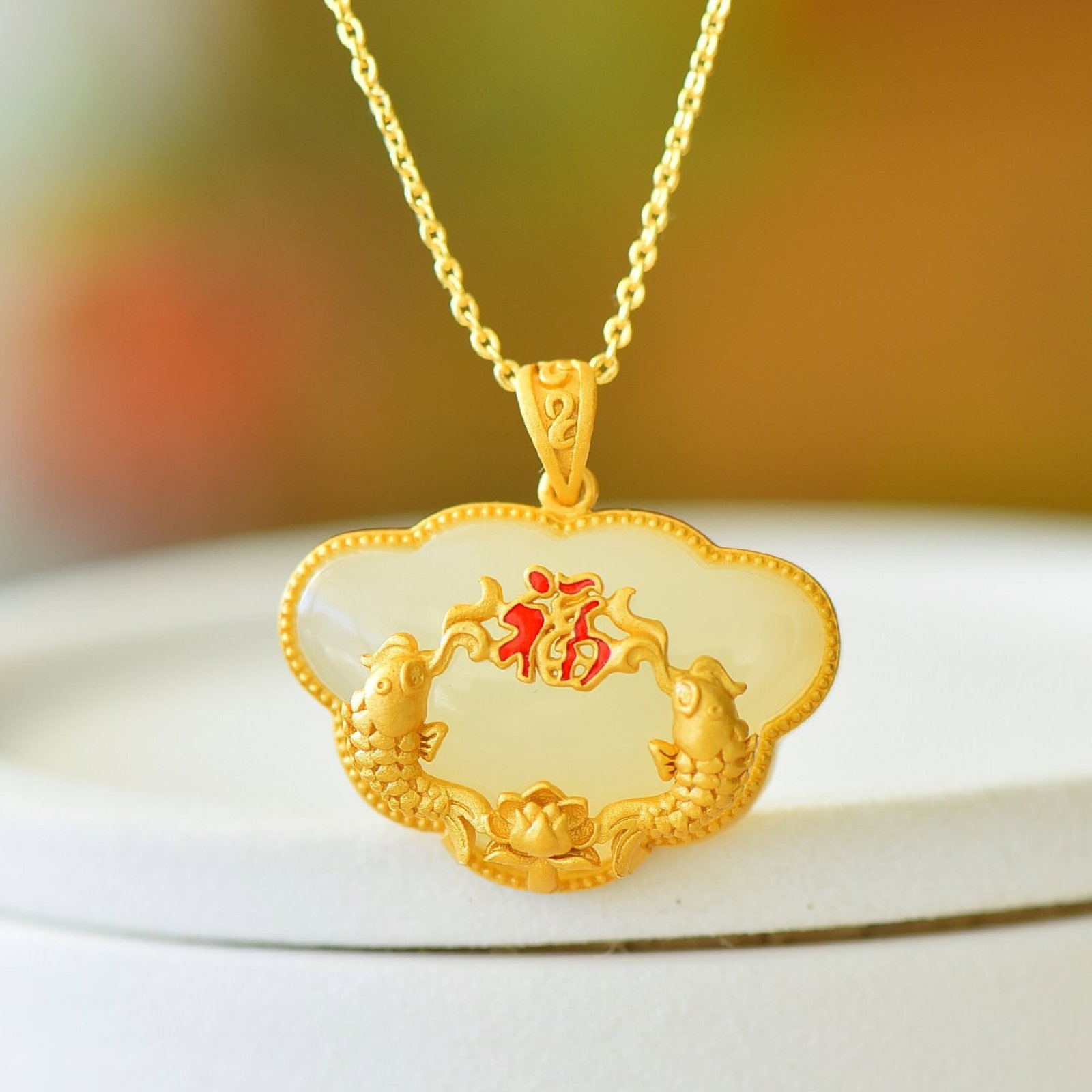 An Exquisite Sterling Silver-Gold Plated Inlaid White Jade Pendant - 4