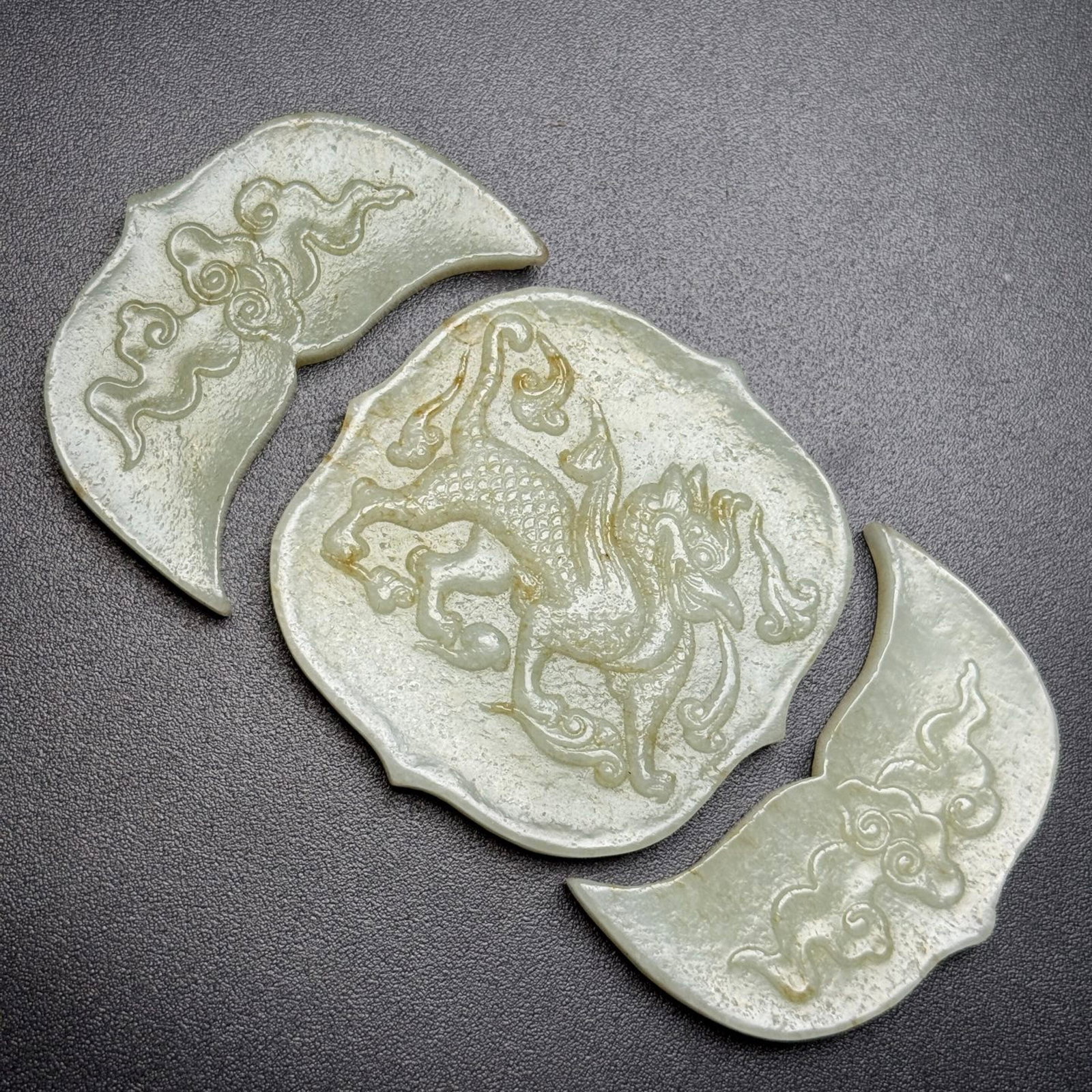 A Set of Fine White Jade Auspicious Cloud and Kylin Pattern Pendants - 4