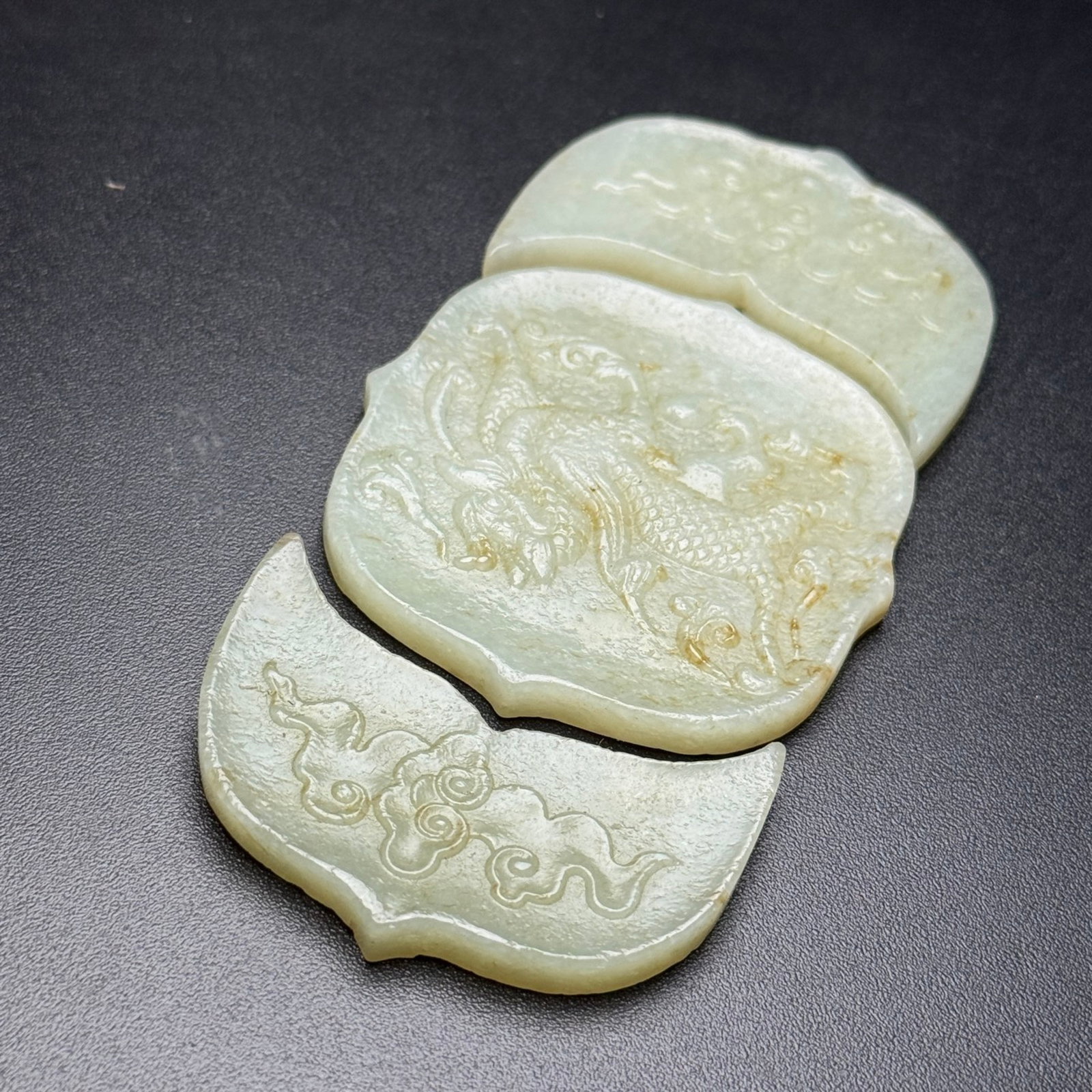 A Set of Fine White Jade Auspicious Cloud and Kylin Pattern Pendants - 7