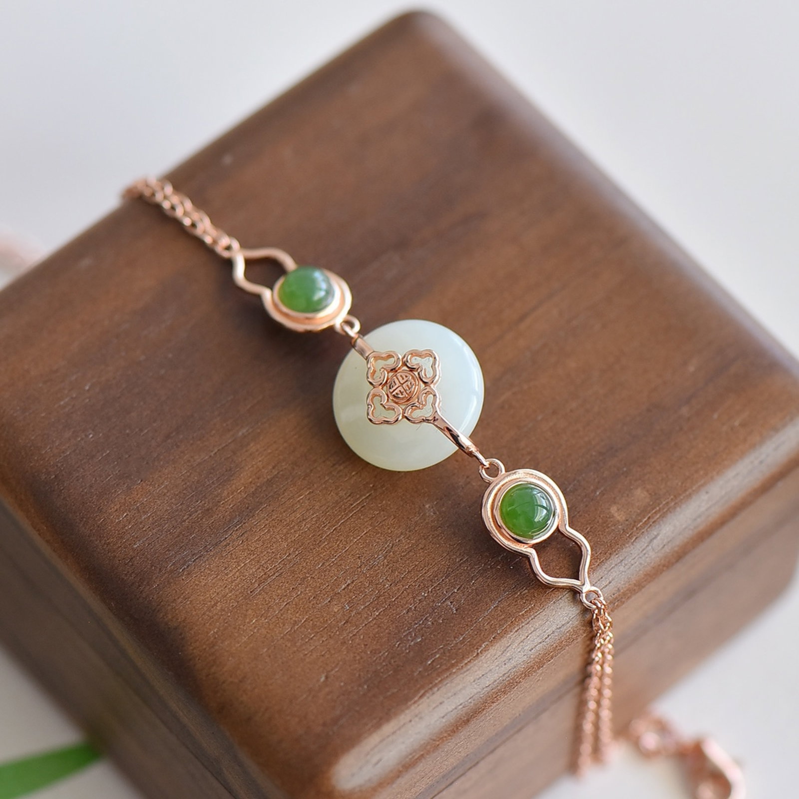 An Exquisite Sterling Silver-Gold Plated Inlaid White Jade Bracelets,Inlaid Jasper - 3