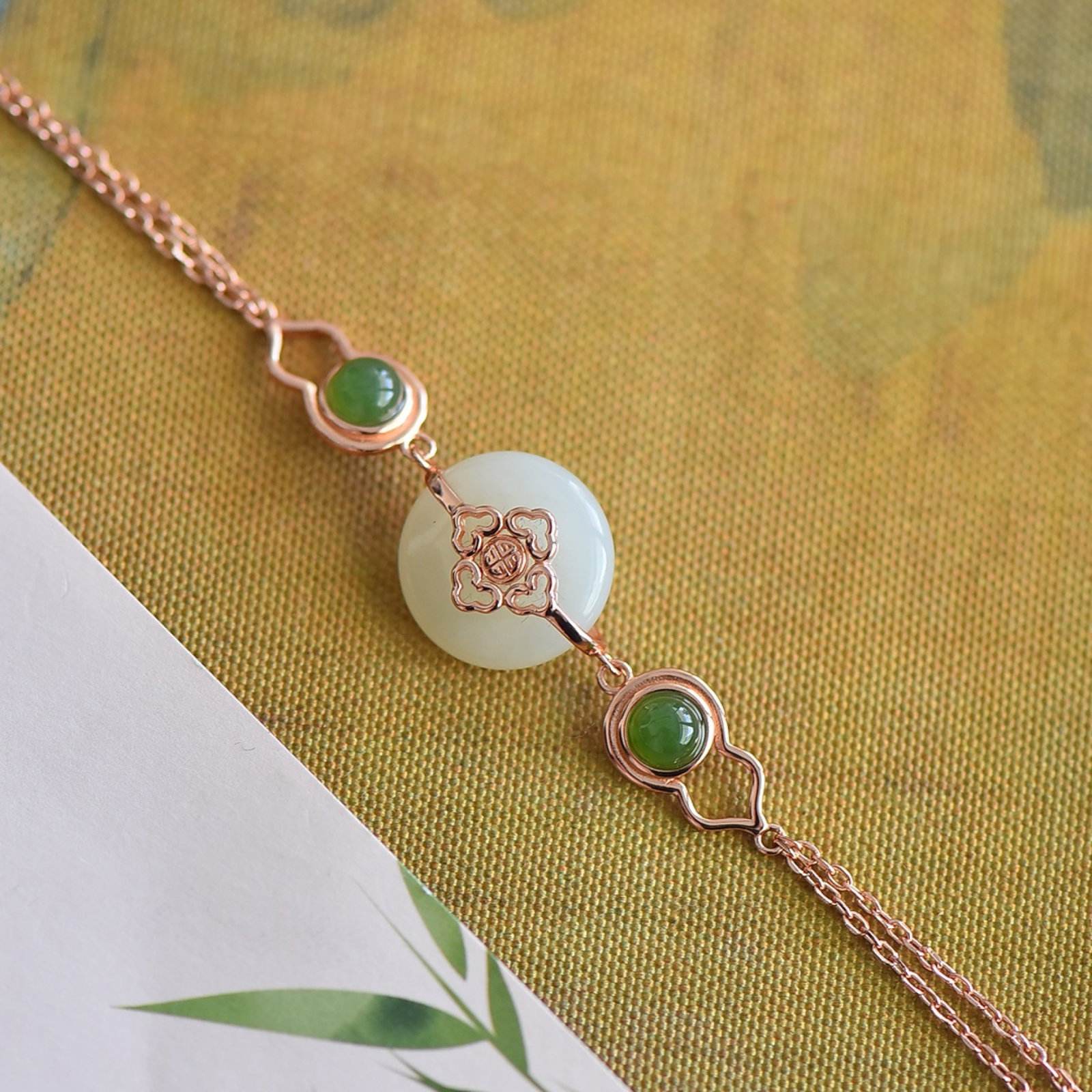 An Exquisite Sterling Silver-Gold Plated Inlaid White Jade Bracelets,Inlaid Jasper - 4