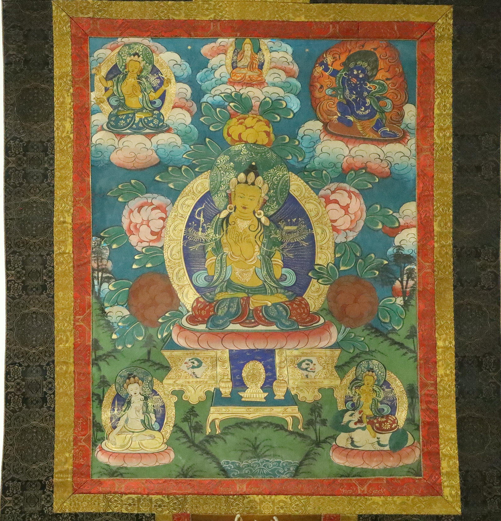 A Rare Brocade Painted Color Statue of Manjusri Tangka - 2