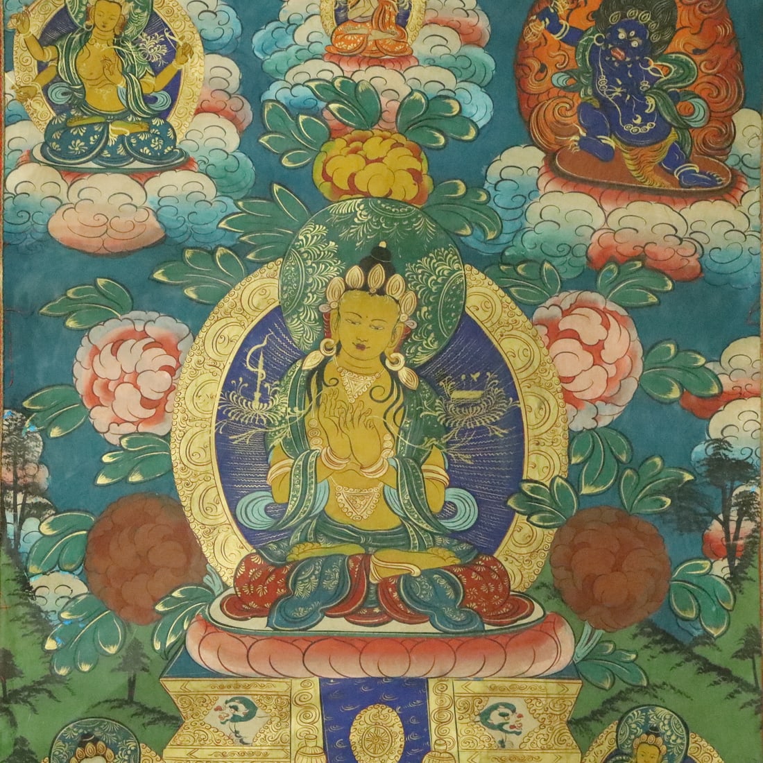 A Rare Brocade Painted Color Statue of Manjusri Tangka - 3