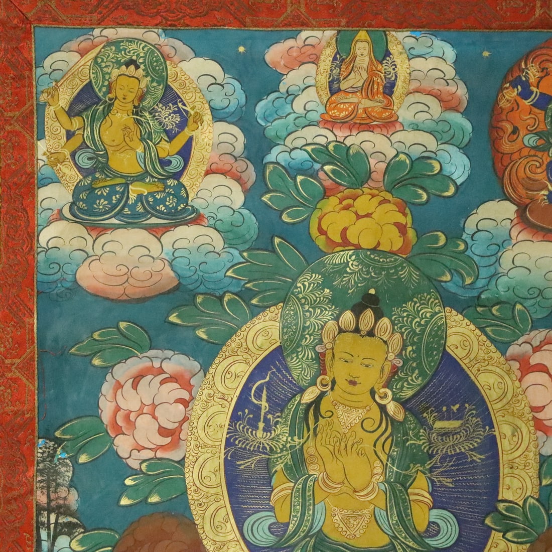 A Rare Brocade Painted Color Statue of Manjusri Tangka - 4