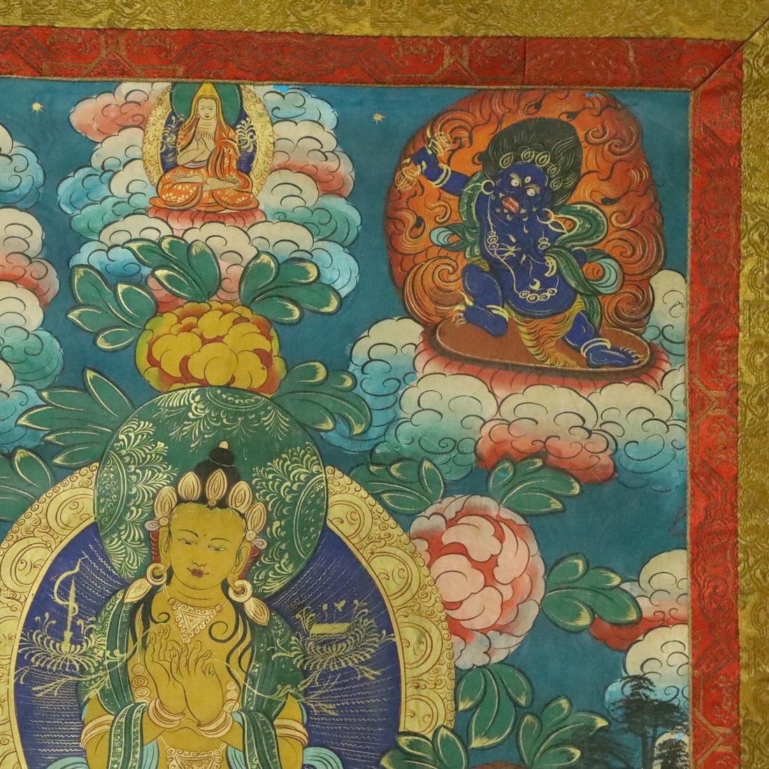 A Rare Brocade Painted Color Statue of Manjusri Tangka - 5
