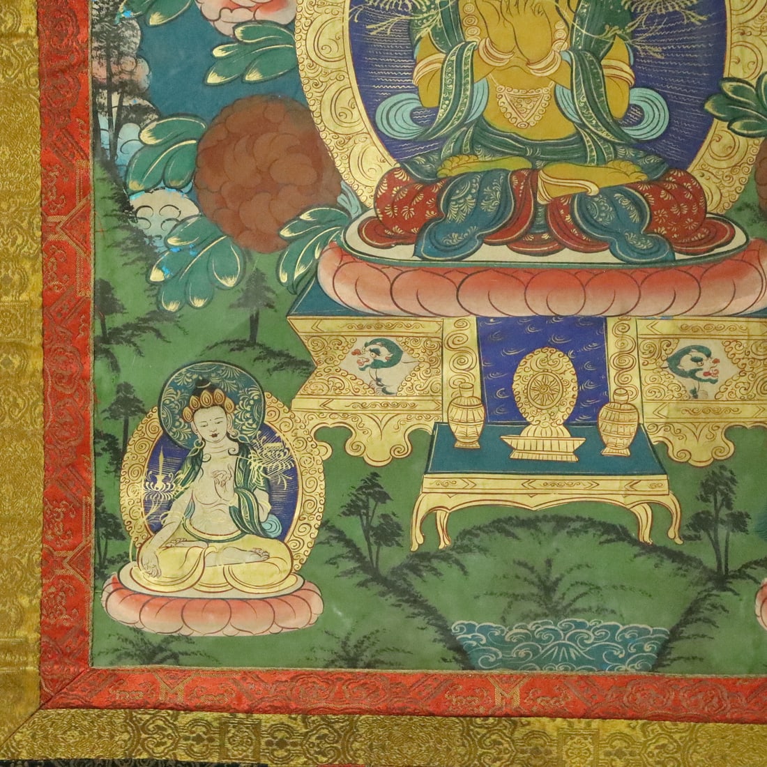 A Rare Brocade Painted Color Statue of Manjusri Tangka - 6