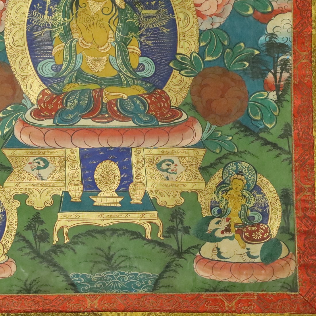 A Rare Brocade Painted Color Statue of Manjusri Tangka - 7