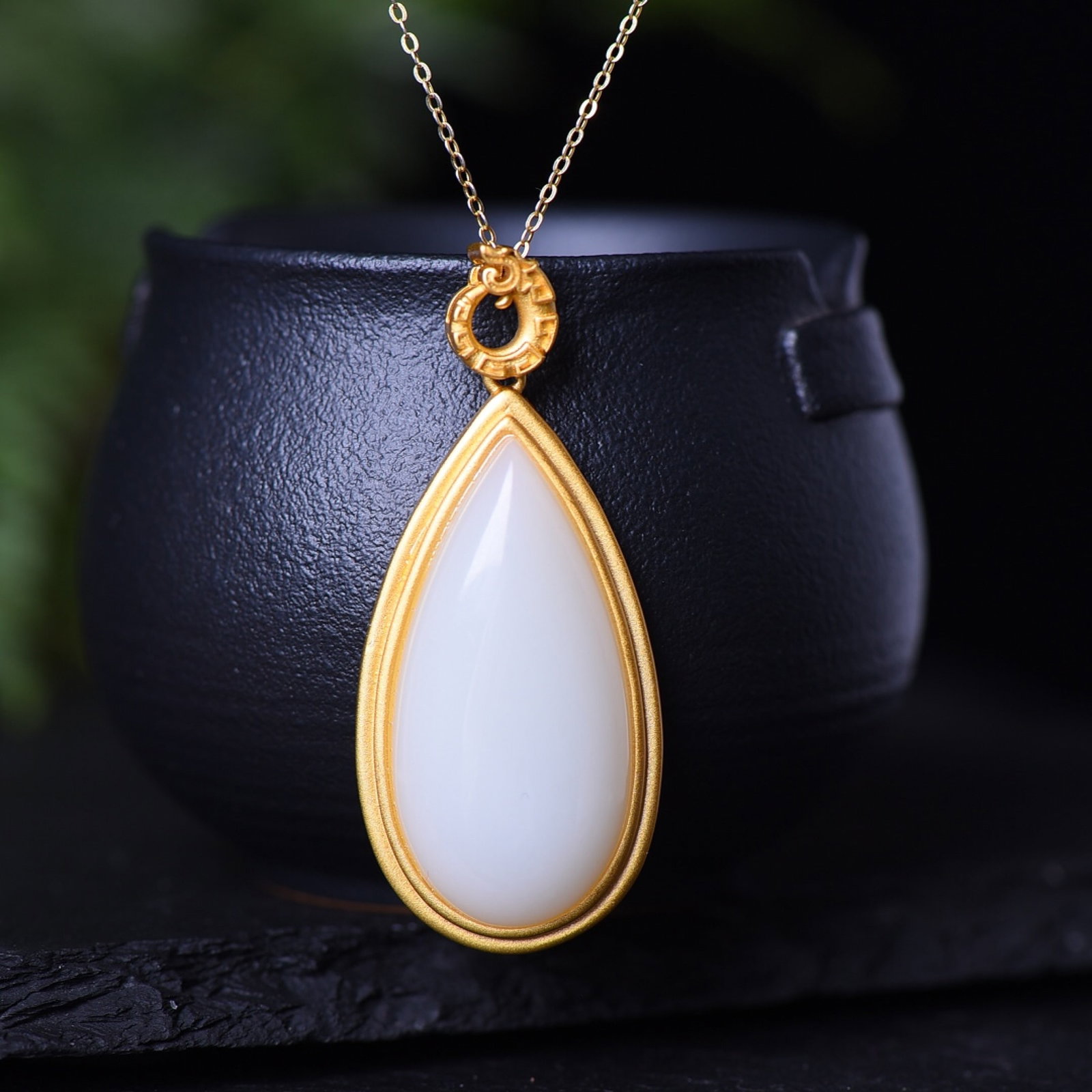 An Exquisite Sterling Silver-Gold Plated Inlaid White Jade Pendant - 2