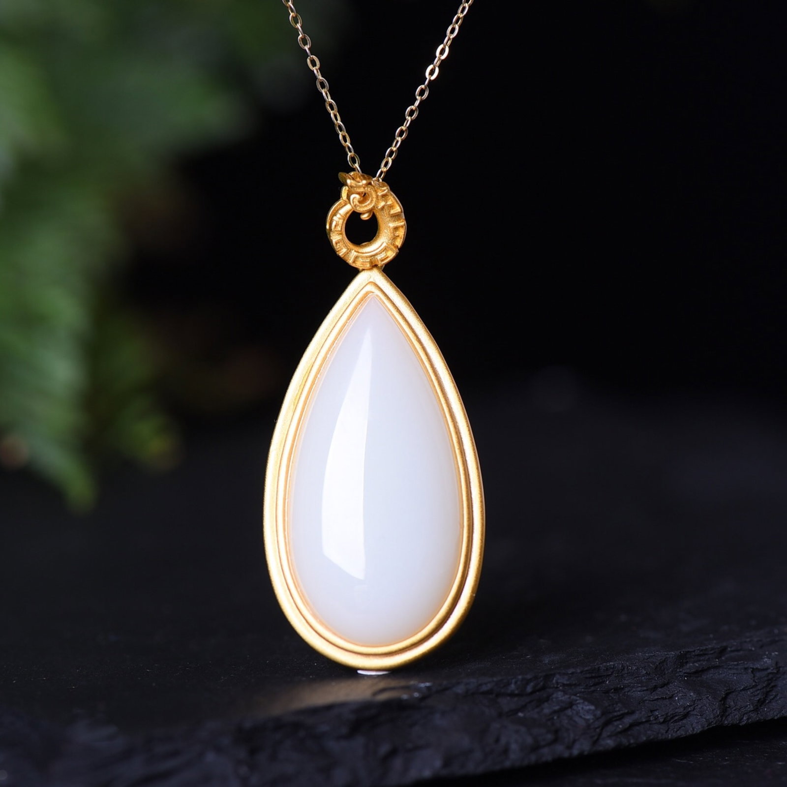An Exquisite Sterling Silver-Gold Plated Inlaid White Jade Pendant - 3