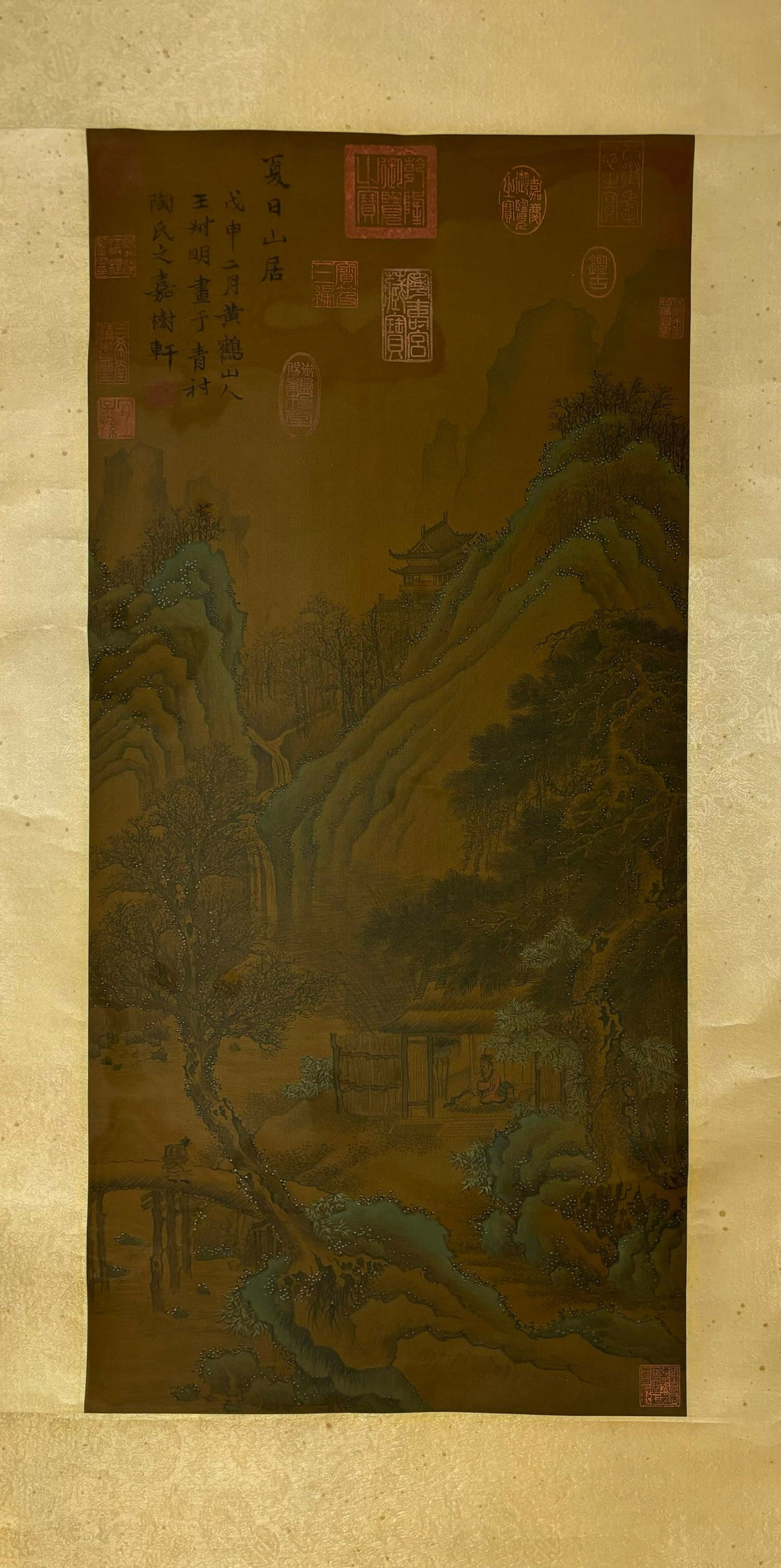 A Chinese Vertical Scroll Ink Painting of Landscape and Figure on Silk,Wang Meng - 2