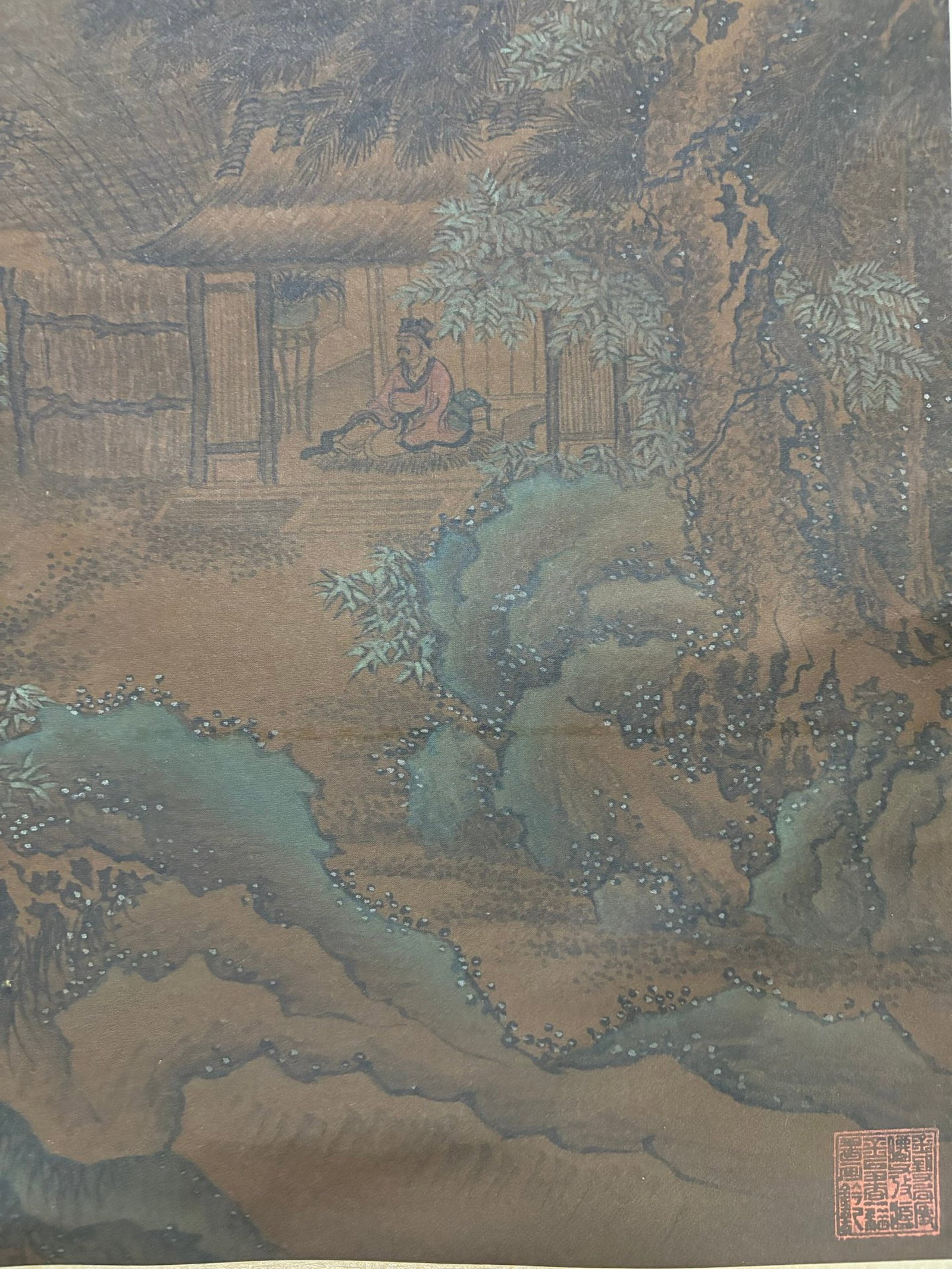 A Chinese Vertical Scroll Ink Painting of Landscape and Figure on Silk,Wang Meng - 8