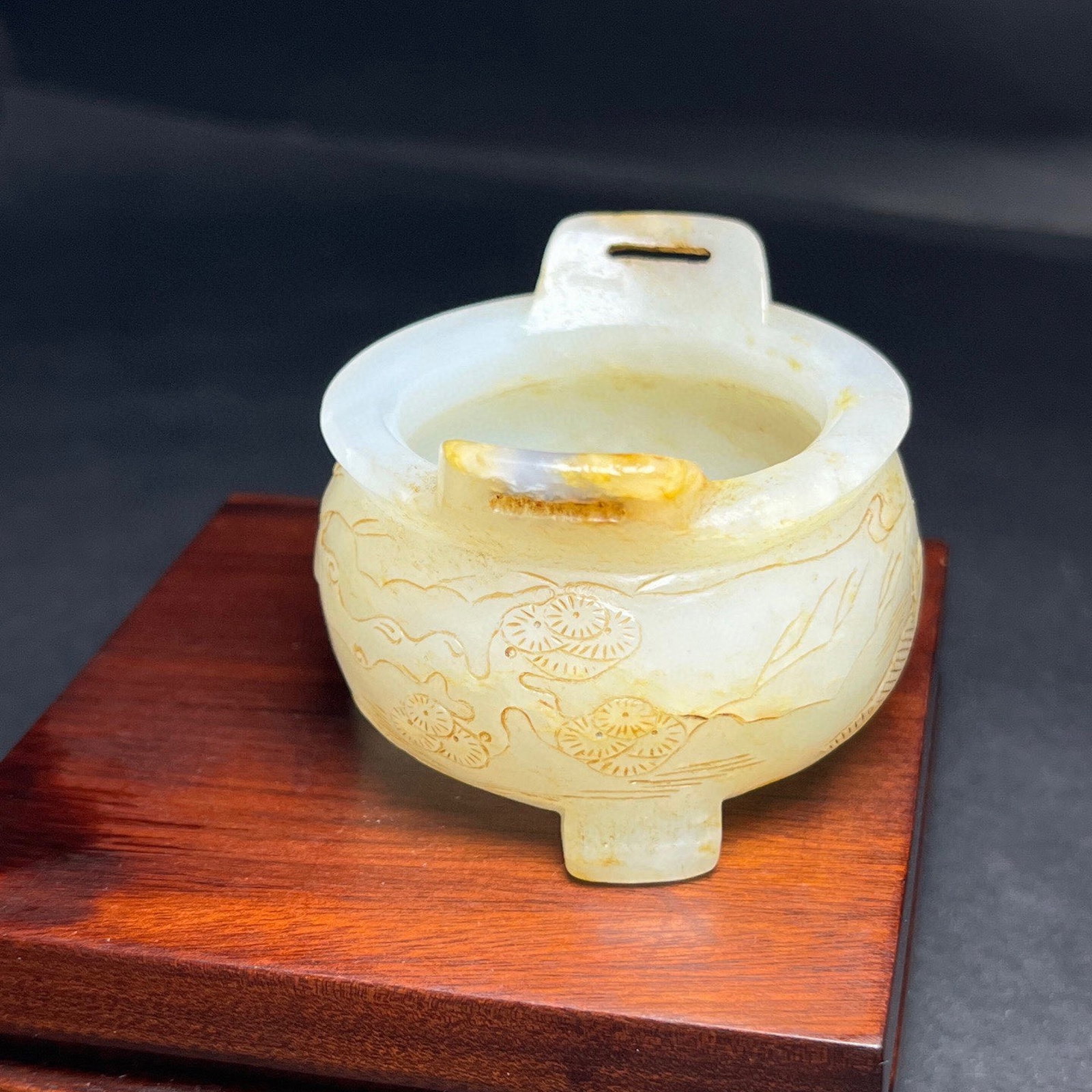 An Exquisite White Jade Landscape and Figure Pattern Double-Ears Tripod Censer - 3