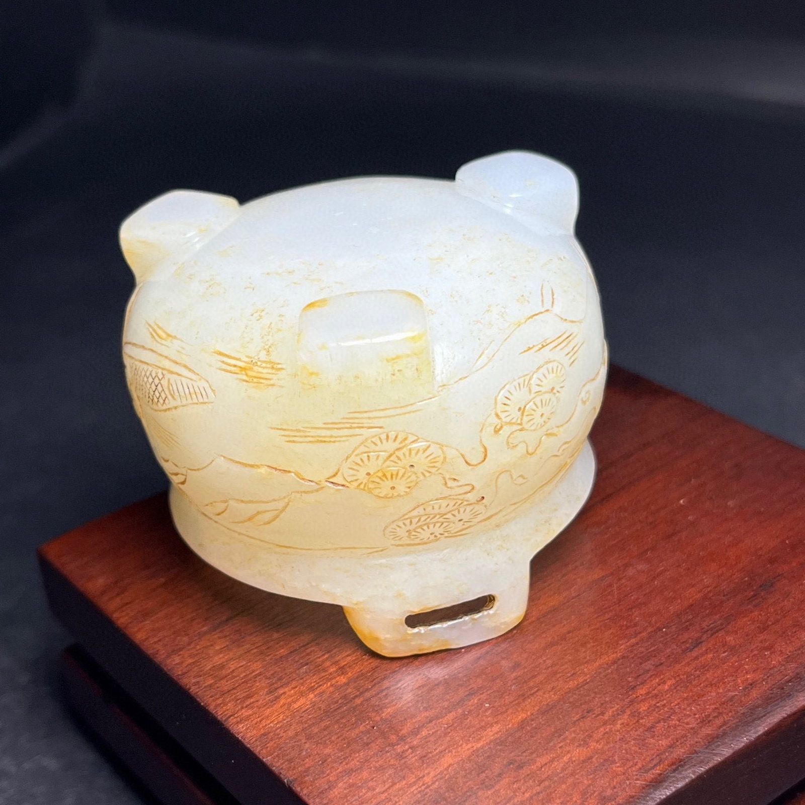An Exquisite White Jade Landscape and Figure Pattern Double-Ears Tripod Censer - 7