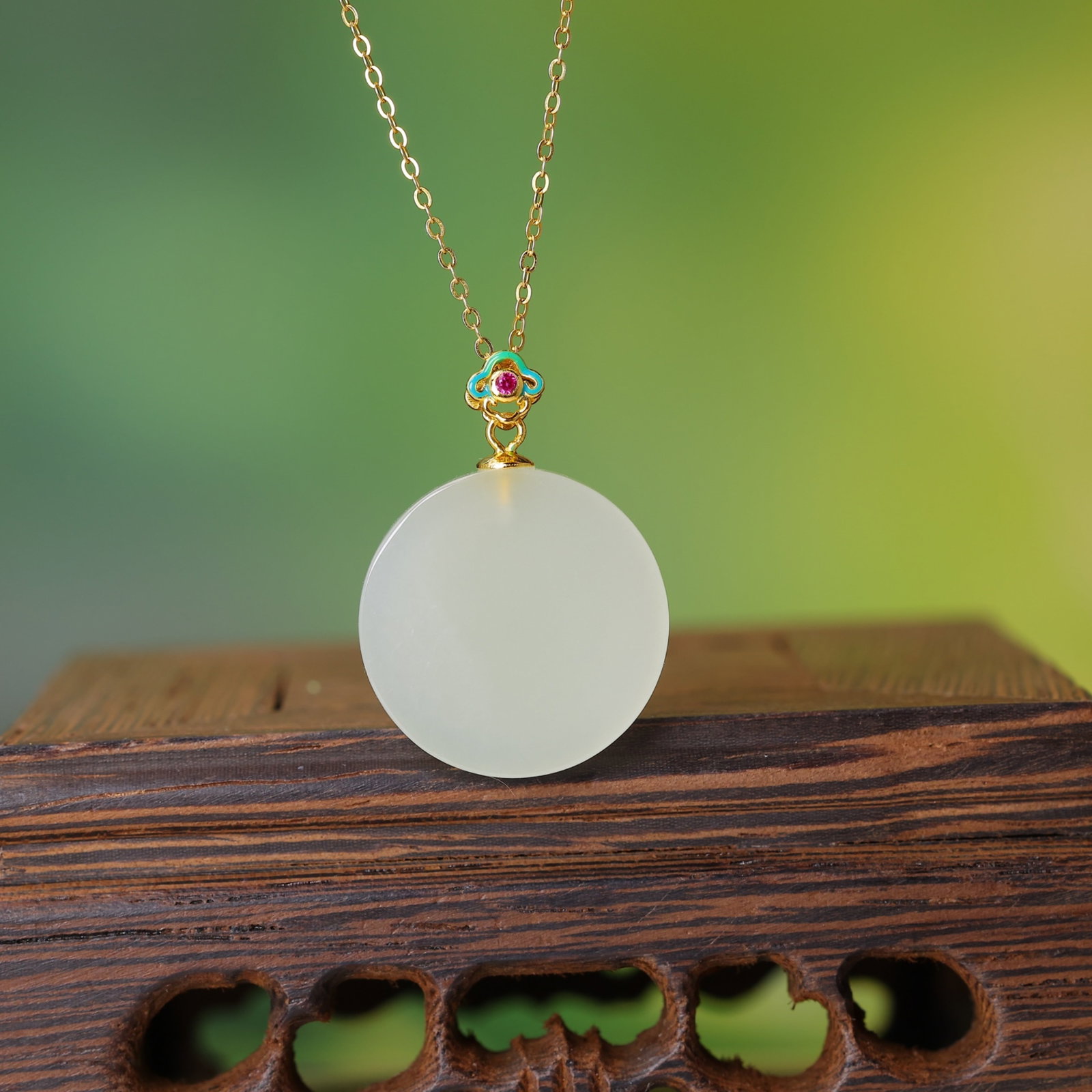 An Exquisite Sterling Silver-Gold Plated Inlaid White Jade Pendant - 2