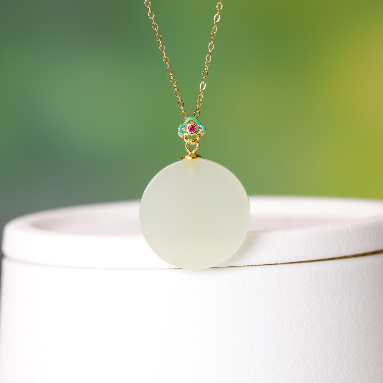 An Exquisite Sterling Silver-Gold Plated Inlaid White Jade Pendant - 4