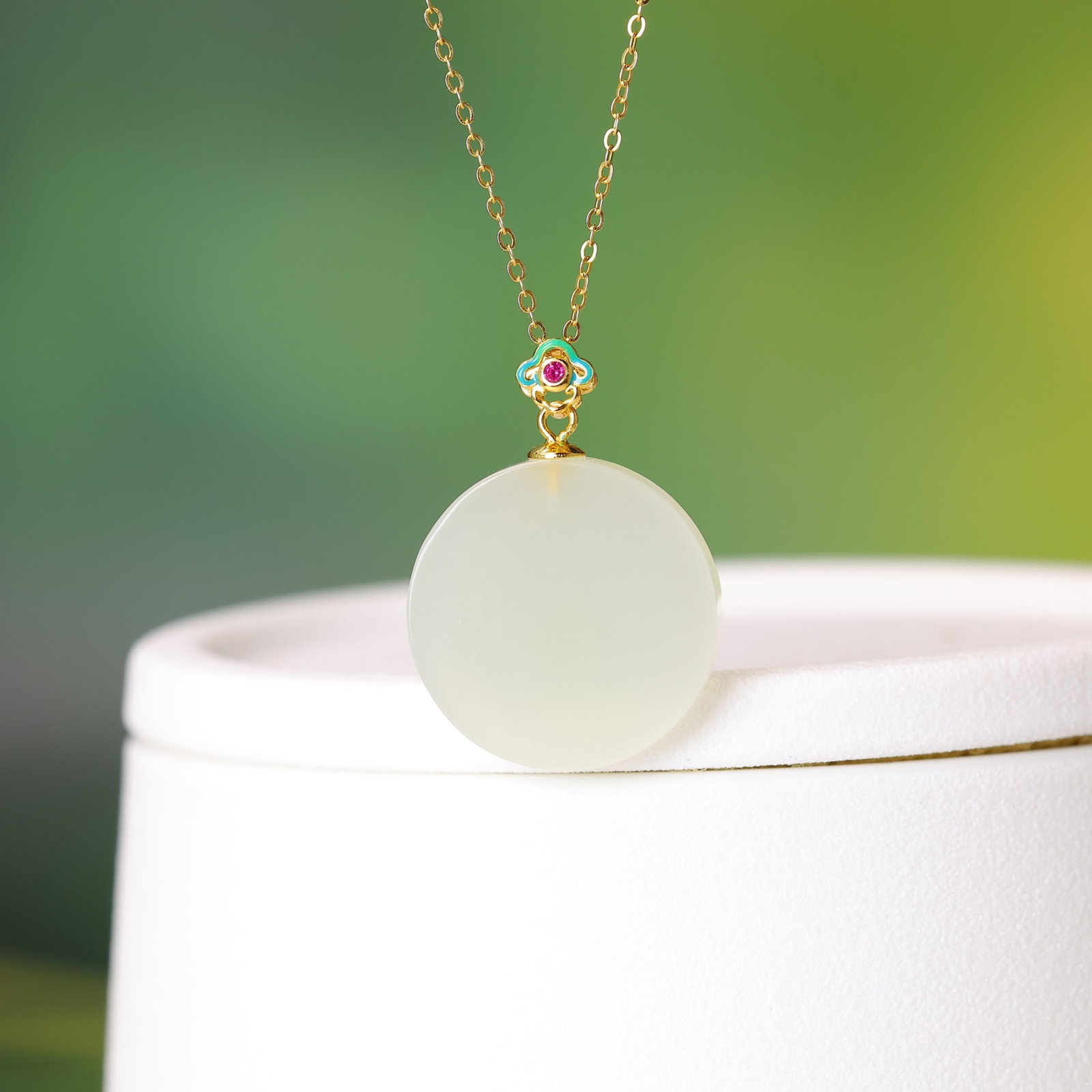 An Exquisite Sterling Silver-Gold Plated Inlaid White Jade Pendant - 5