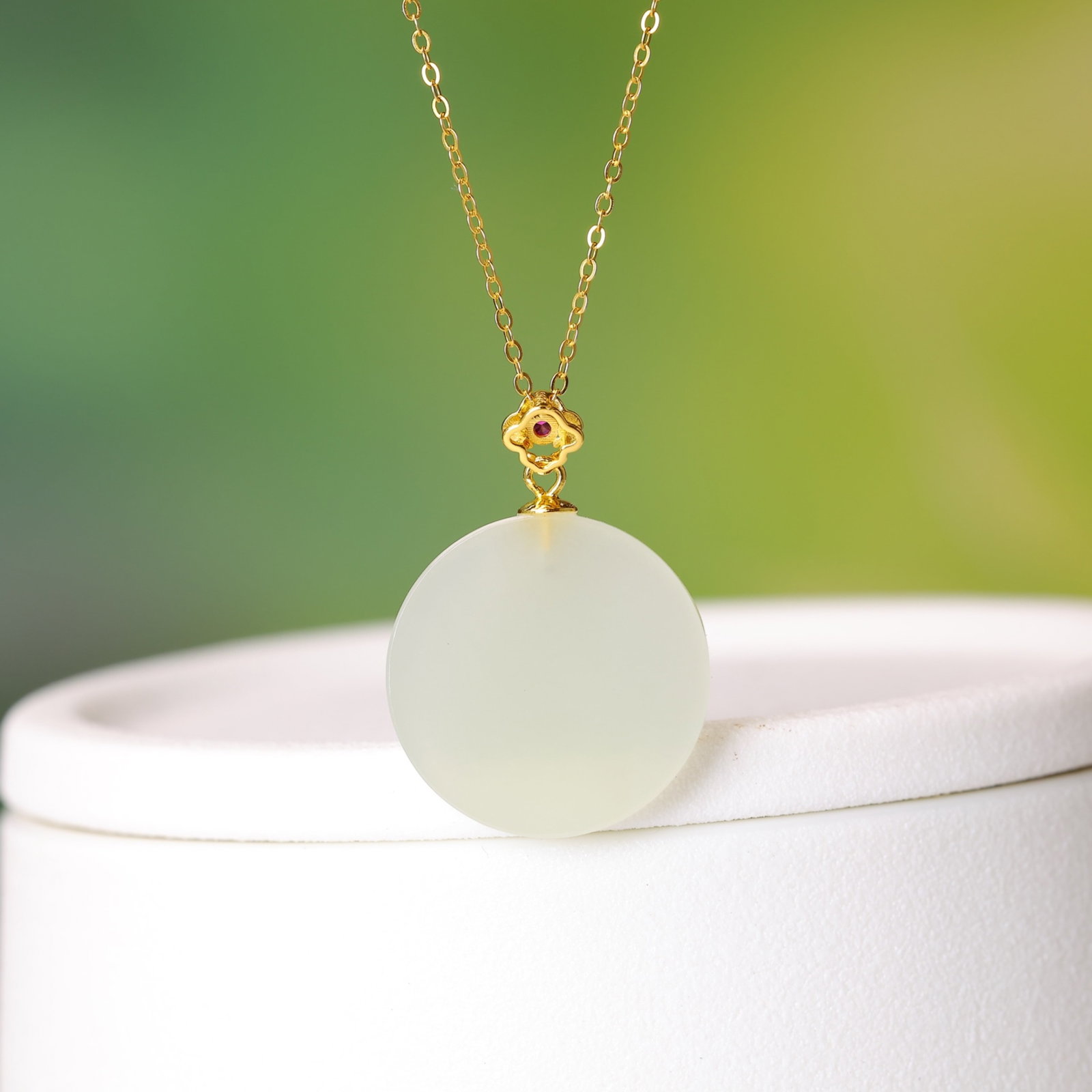 An Exquisite Sterling Silver-Gold Plated Inlaid White Jade Pendant - 6